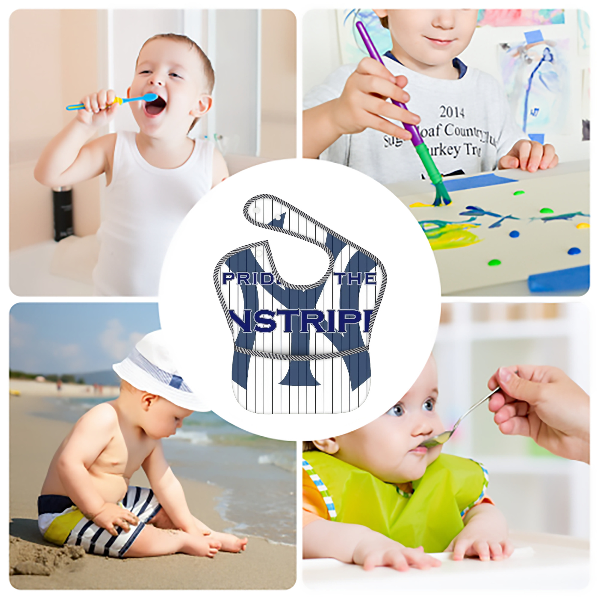 New York Yankees 337 Adjustable Waterproof Toddler Bib – Full-Print Durable Polyester – Foldable Crumb Pocket – Easy Snap Closure – Soft