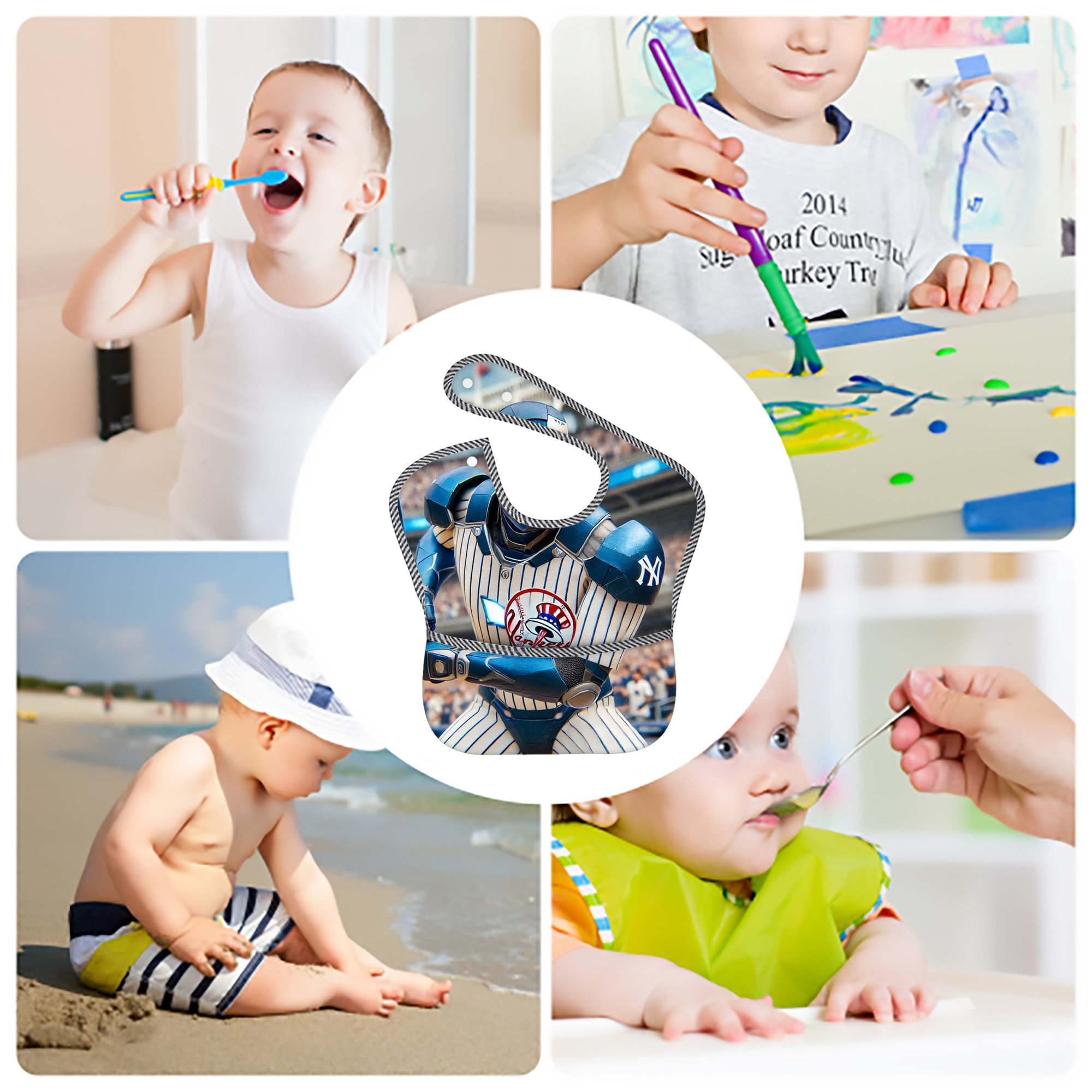 New York Yankees Iron Man Adjustable Waterproof Toddler Bib – Full-Print Durable Polyester – Foldable Crumb Pocket – Easy Snap Closure – Soft