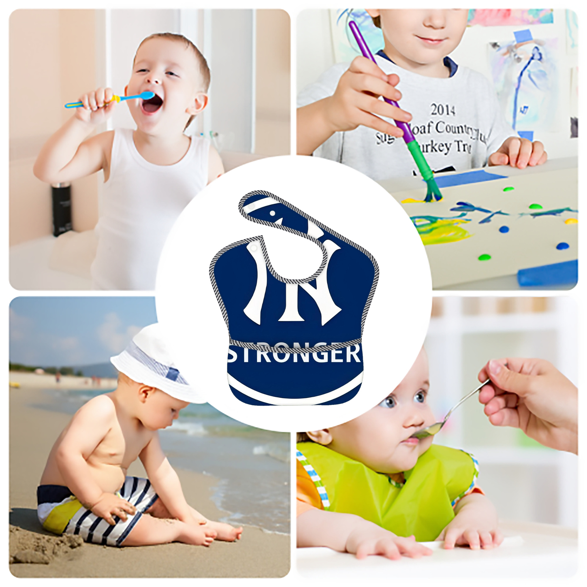 New York Yankees 346 Adjustable Waterproof Toddler Bib – Full-Print Durable Polyester – Foldable Crumb Pocket – Easy Snap Closure – Soft