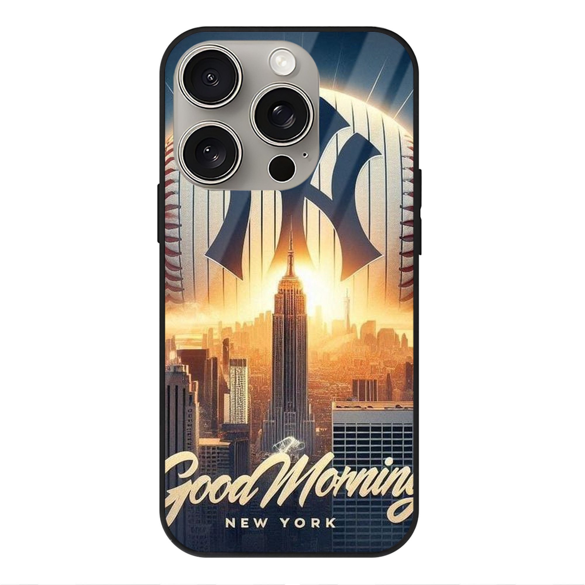 New York Yankees 111 IPhone 15 Pro Mirror Phone Case – UV Printed Glass + TPU – Scratch-Resistant, Wireless Charging Compatible, Precise Fit & Stylish Design