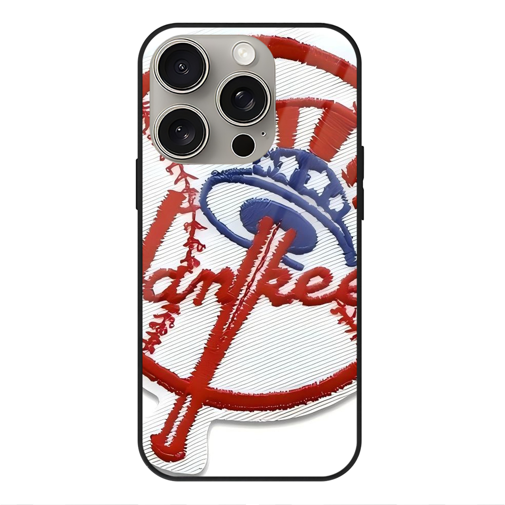 New York Yankees 123 IPhone 15 Pro Mirror Phone Case – UV Printed Glass + TPU – Scratch-Resistant, Wireless Charging Compatible, Precise Fit & Stylish Design