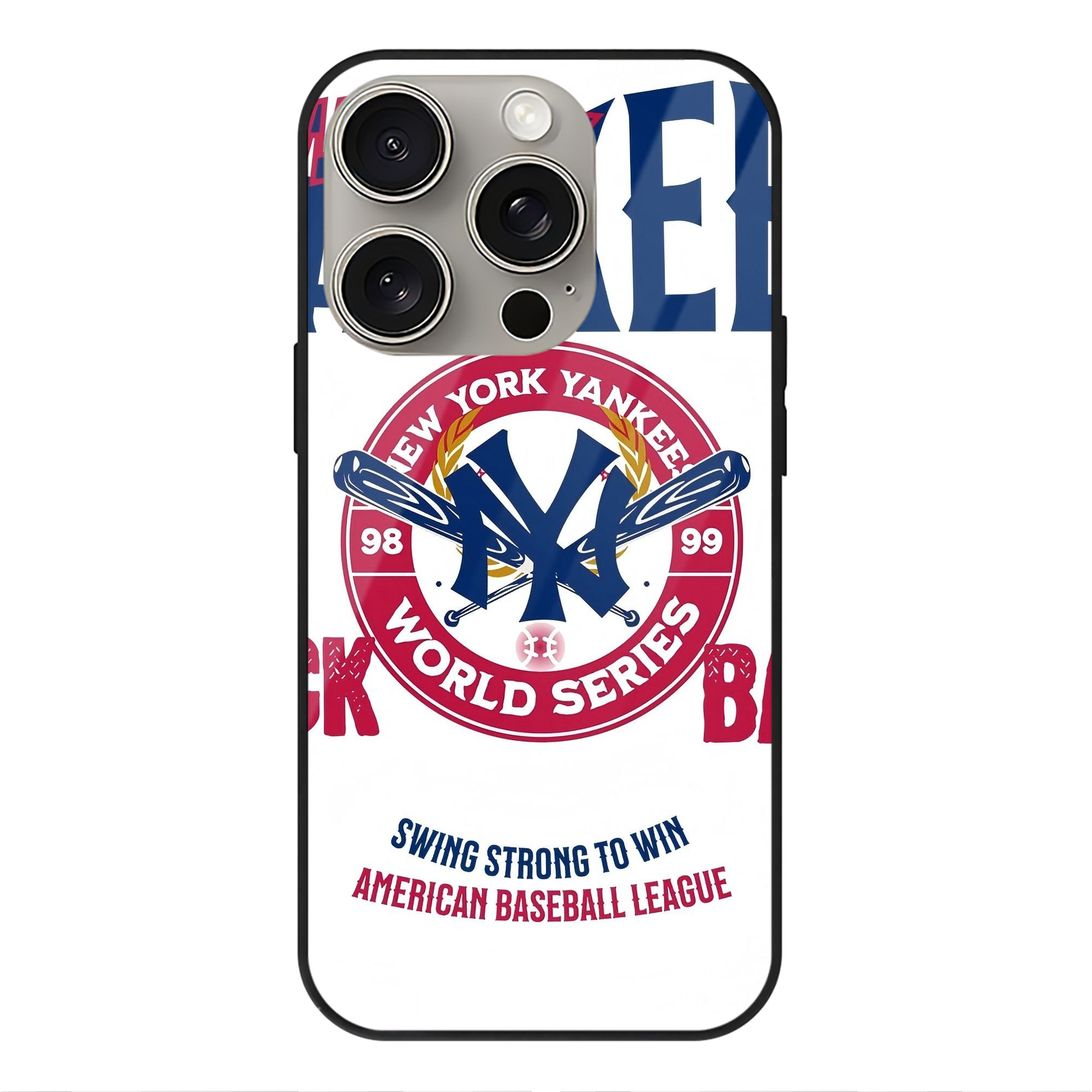 New York Yankees 179 IPhone 15 Pro Mirror Phone Case – UV Printed Glass + TPU – Scratch-Resistant, Wireless Charging Compatible, Precise Fit & Stylish Design