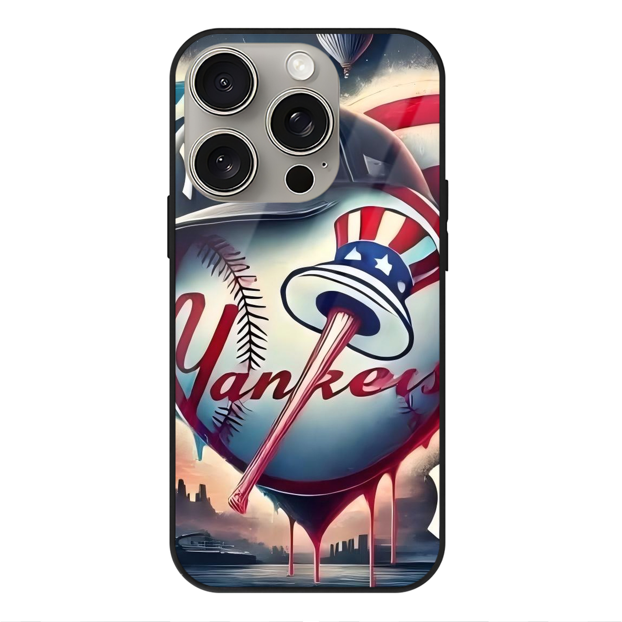 New York Yankees Heart IPhone 15 Pro Mirror Phone Case – UV Printed Glass + TPU – Scratch-Resistant, Wireless Charging Compatible, Precise Fit & Stylish Design