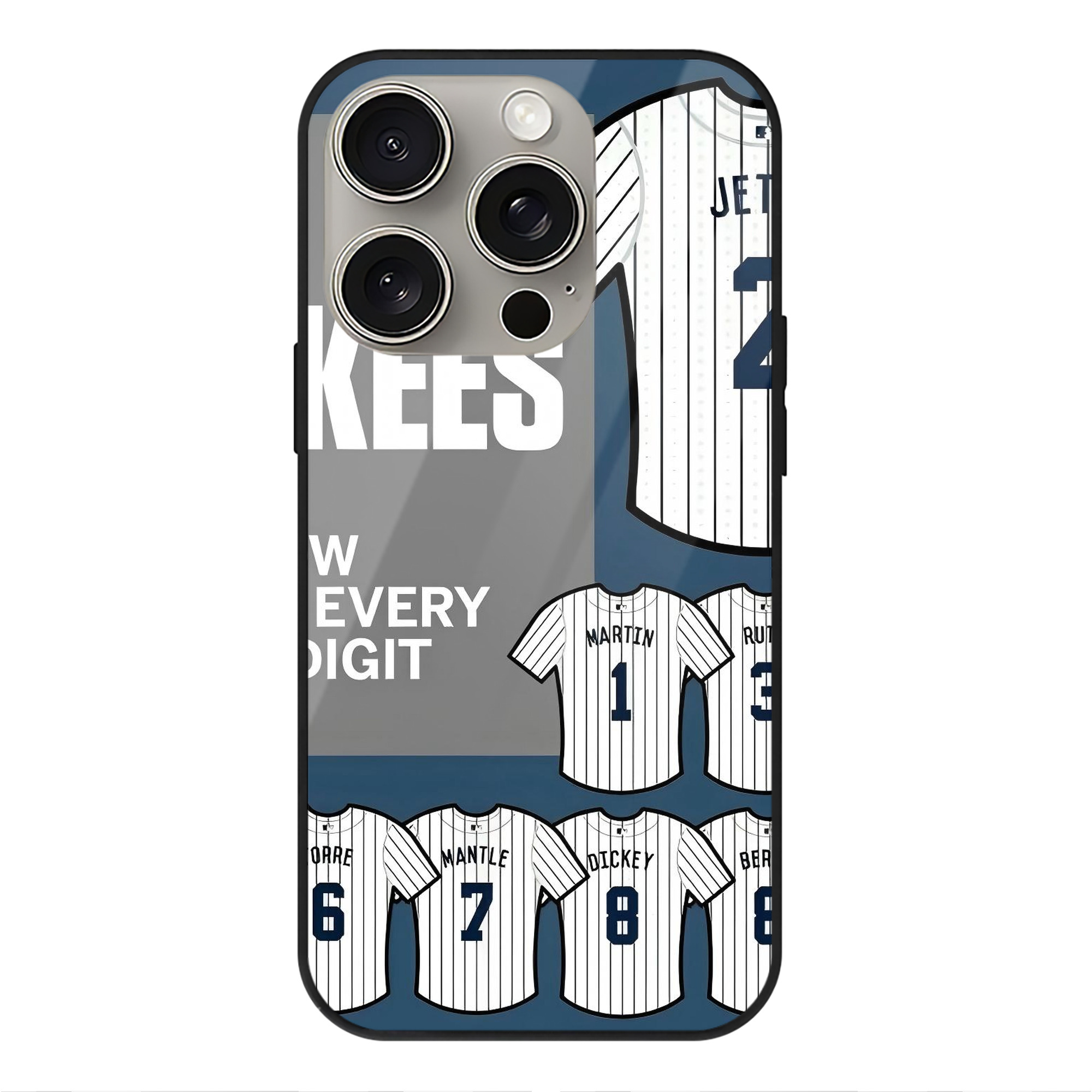 New York Yankees 235 IPhone 15 Pro Mirror Phone Case – UV Printed Glass + TPU – Scratch-Resistant, Wireless Charging Compatible, Precise Fit & Stylish Design