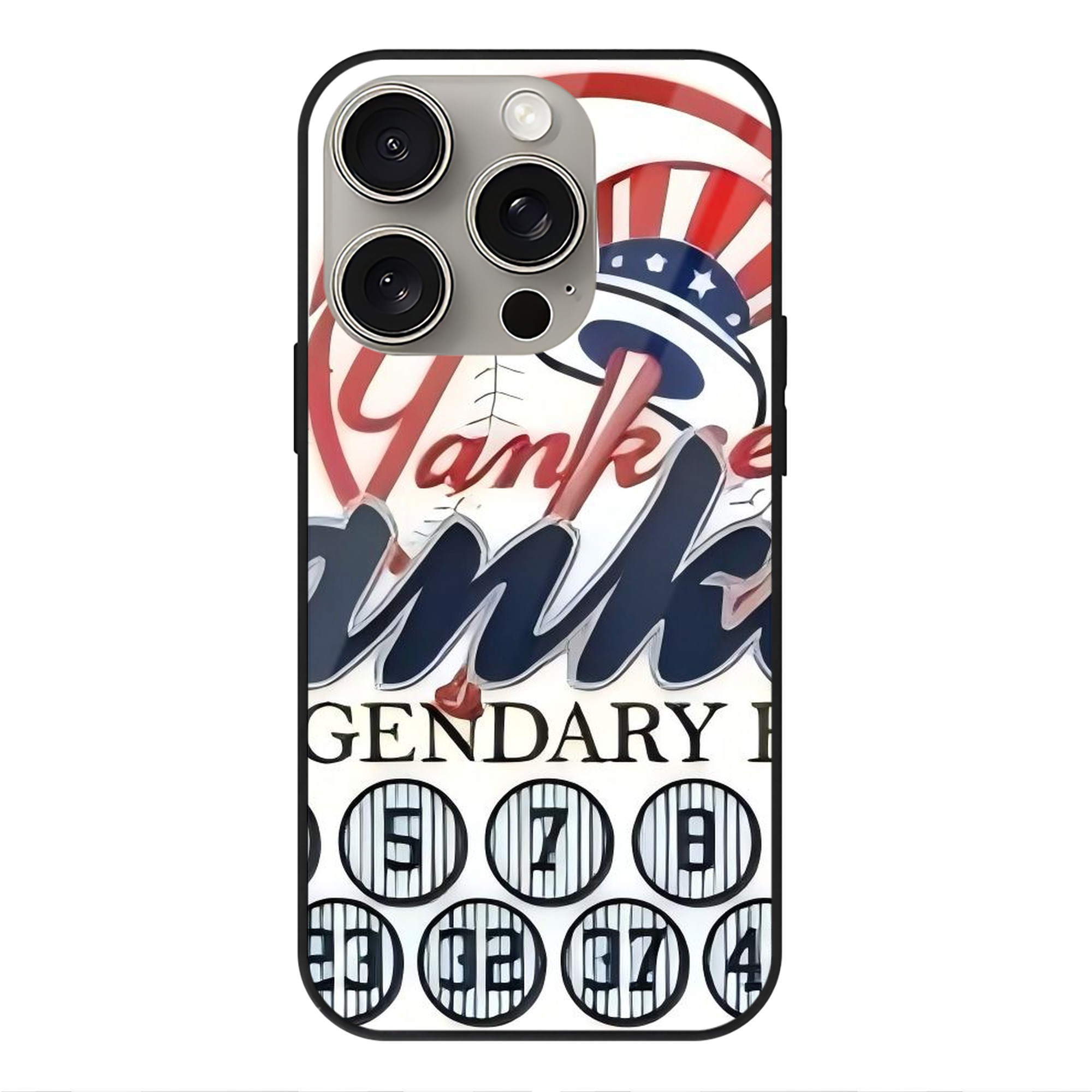 New York Yankees 232 IPhone 15 Pro Mirror Phone Case – UV Printed Glass + TPU – Scratch-Resistant, Wireless Charging Compatible, Precise Fit & Stylish Design
