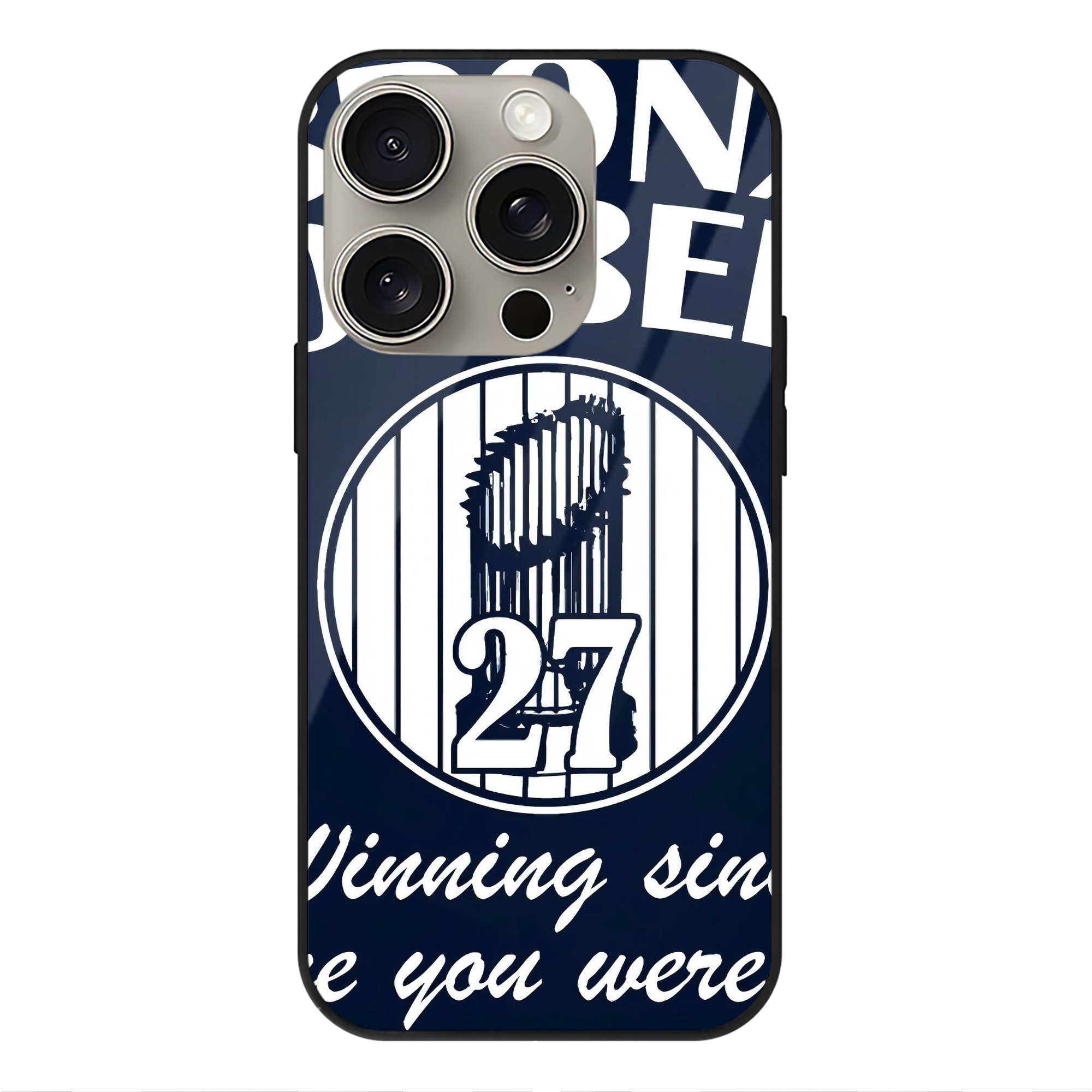 New York Yankees 240 IPhone 15 Pro Mirror Phone Case – UV Printed Glass + TPU – Scratch-Resistant, Wireless Charging Compatible, Precise Fit & Stylish Design