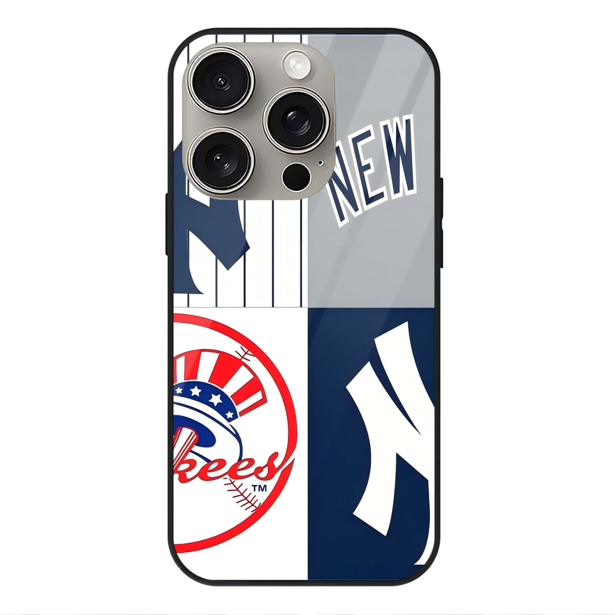 New York Yankees 238 IPhone 15 Pro Mirror Phone Case – UV Printed Glass + TPU – Scratch-Resistant, Wireless Charging Compatible, Precise Fit & Stylish Design
