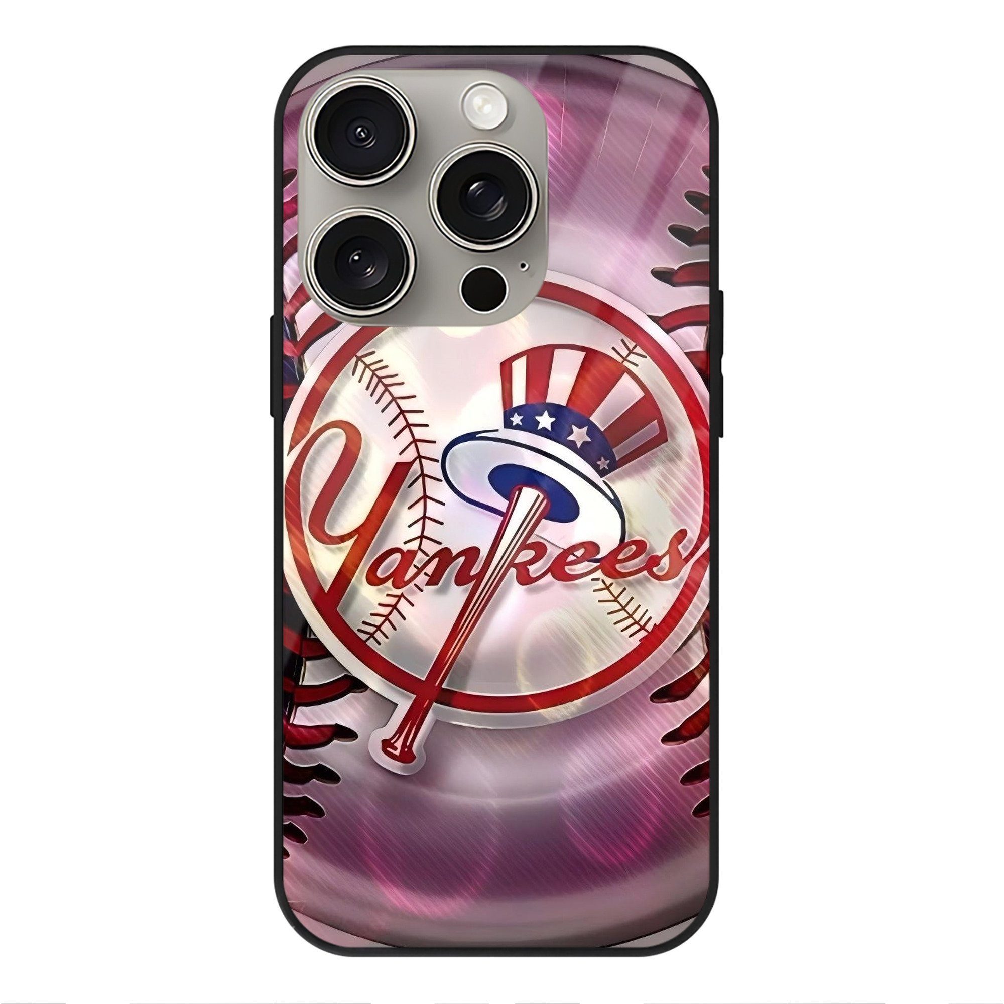 New York Yankees 244 IPhone 15 Pro Mirror Phone Case – UV Printed Glass + TPU – Scratch-Resistant, Wireless Charging Compatible, Precise Fit & Stylish Design