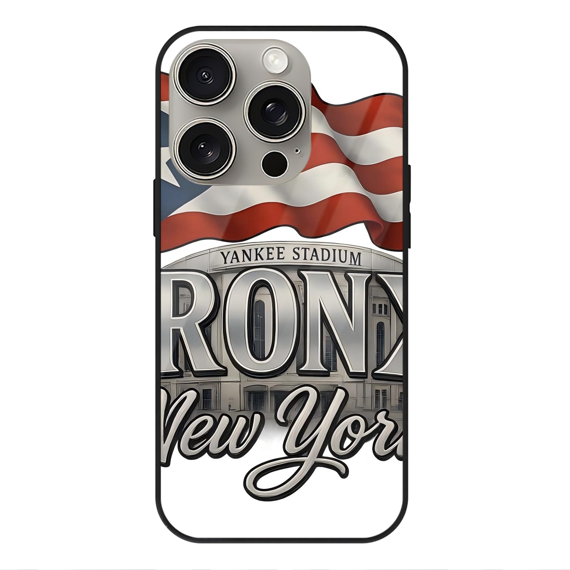 New York Yankees 245 IPhone 15 Pro Mirror Phone Case – UV Printed Glass + TPU – Scratch-Resistant, Wireless Charging Compatible, Precise Fit & Stylish Design