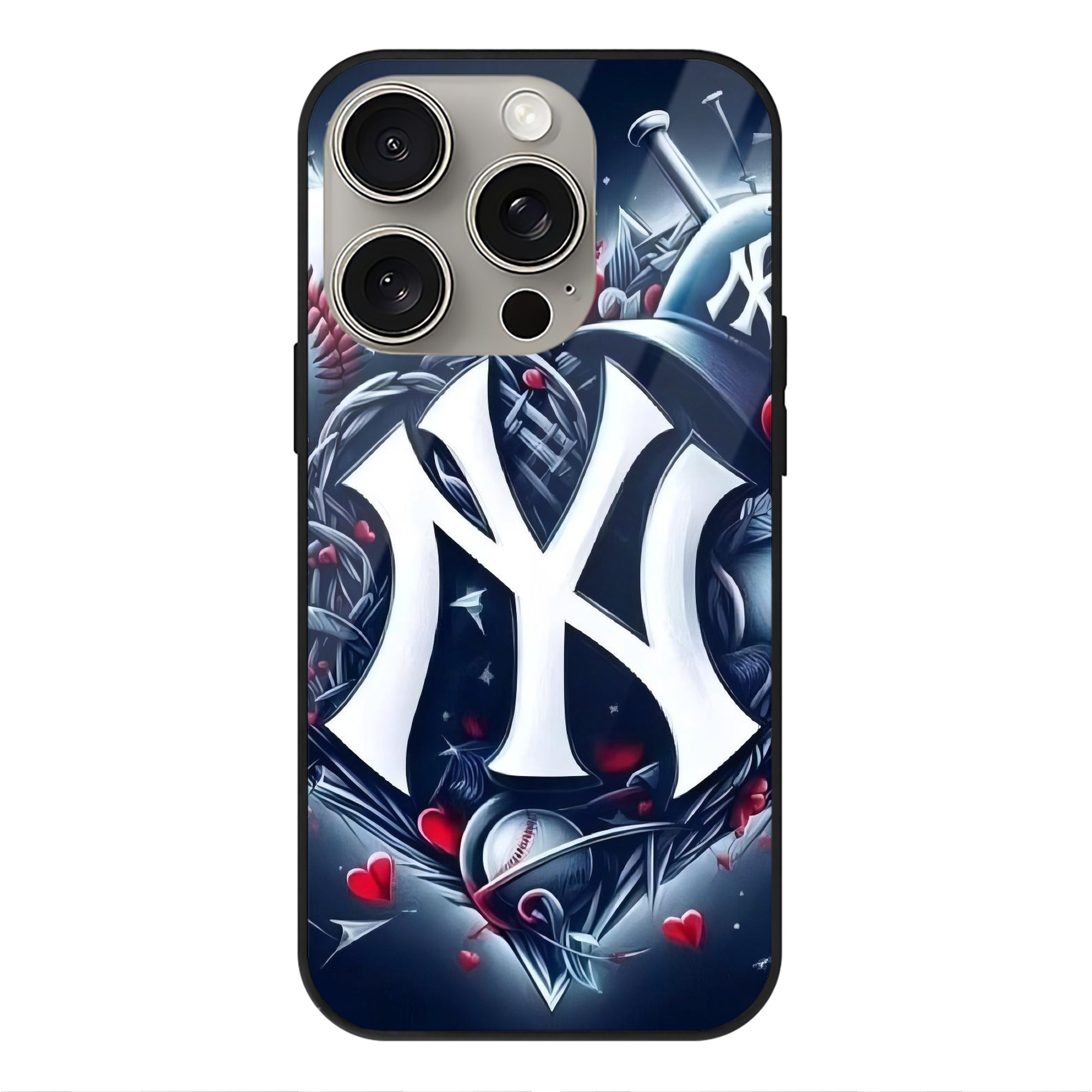 New York Yankees 251 IPhone 15 Pro Mirror Phone Case – UV Printed Glass + TPU – Scratch-Resistant, Wireless Charging Compatible, Precise Fit & Stylish Design