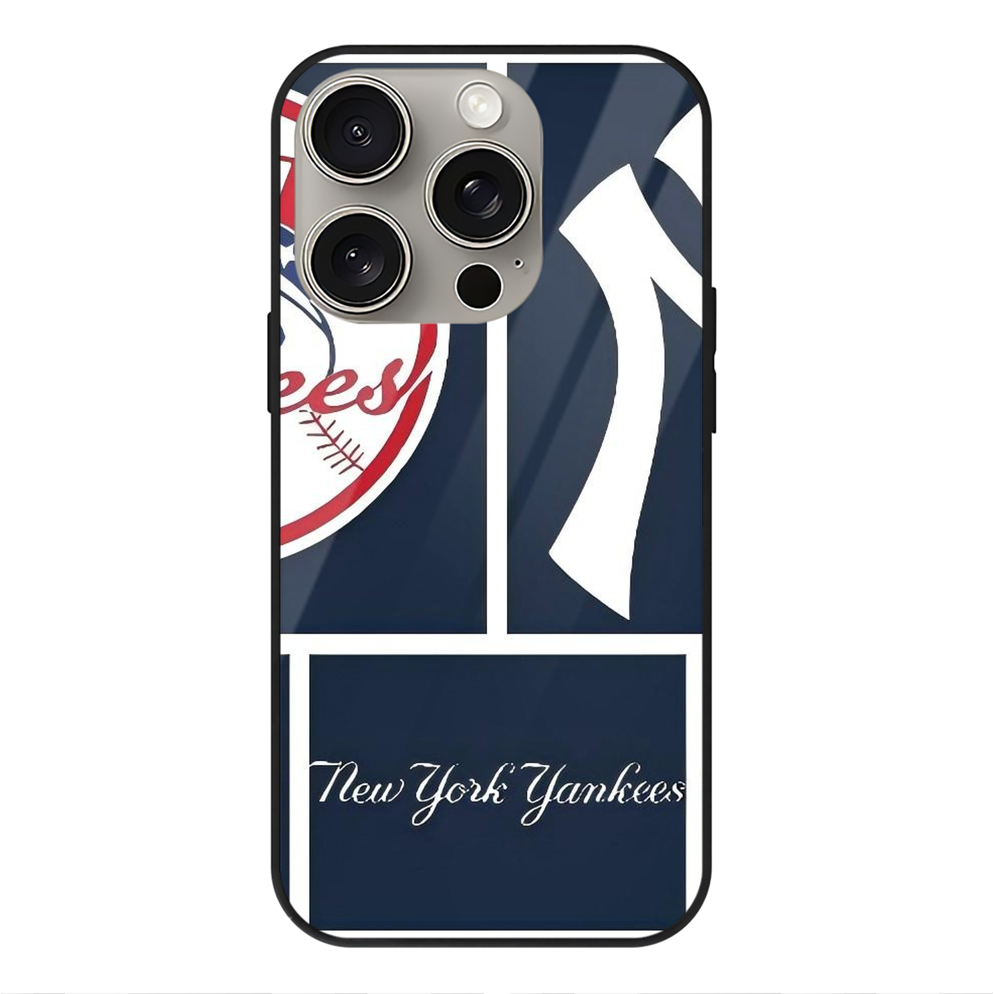 New York Yankees 247 IPhone 15 Pro Mirror Phone Case – UV Printed Glass + TPU – Scratch-Resistant, Wireless Charging Compatible, Precise Fit & Stylish Design