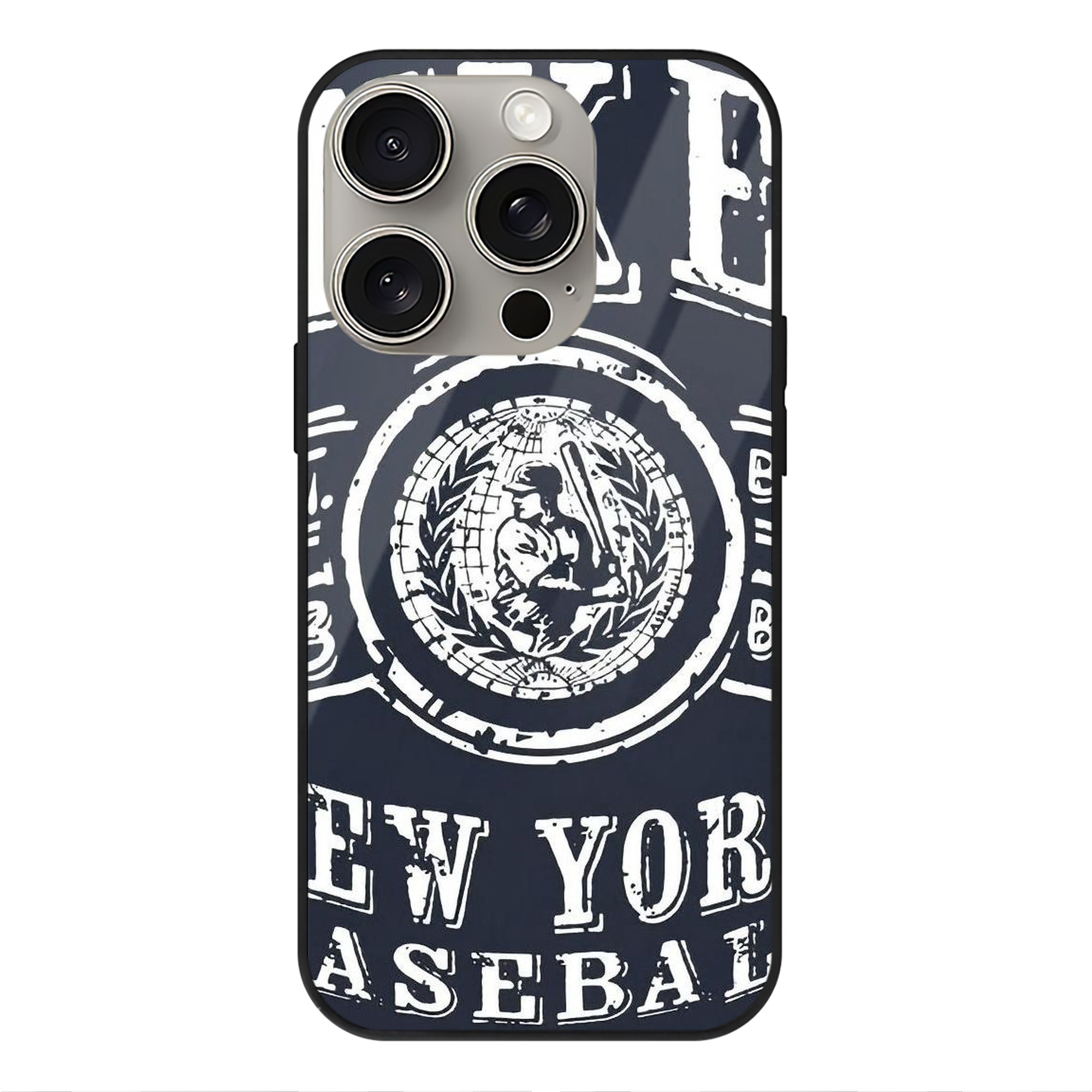 New York Yankees 252 IPhone 15 Pro Mirror Phone Case – UV Printed Glass + TPU – Scratch-Resistant, Wireless Charging Compatible, Precise Fit & Stylish Design