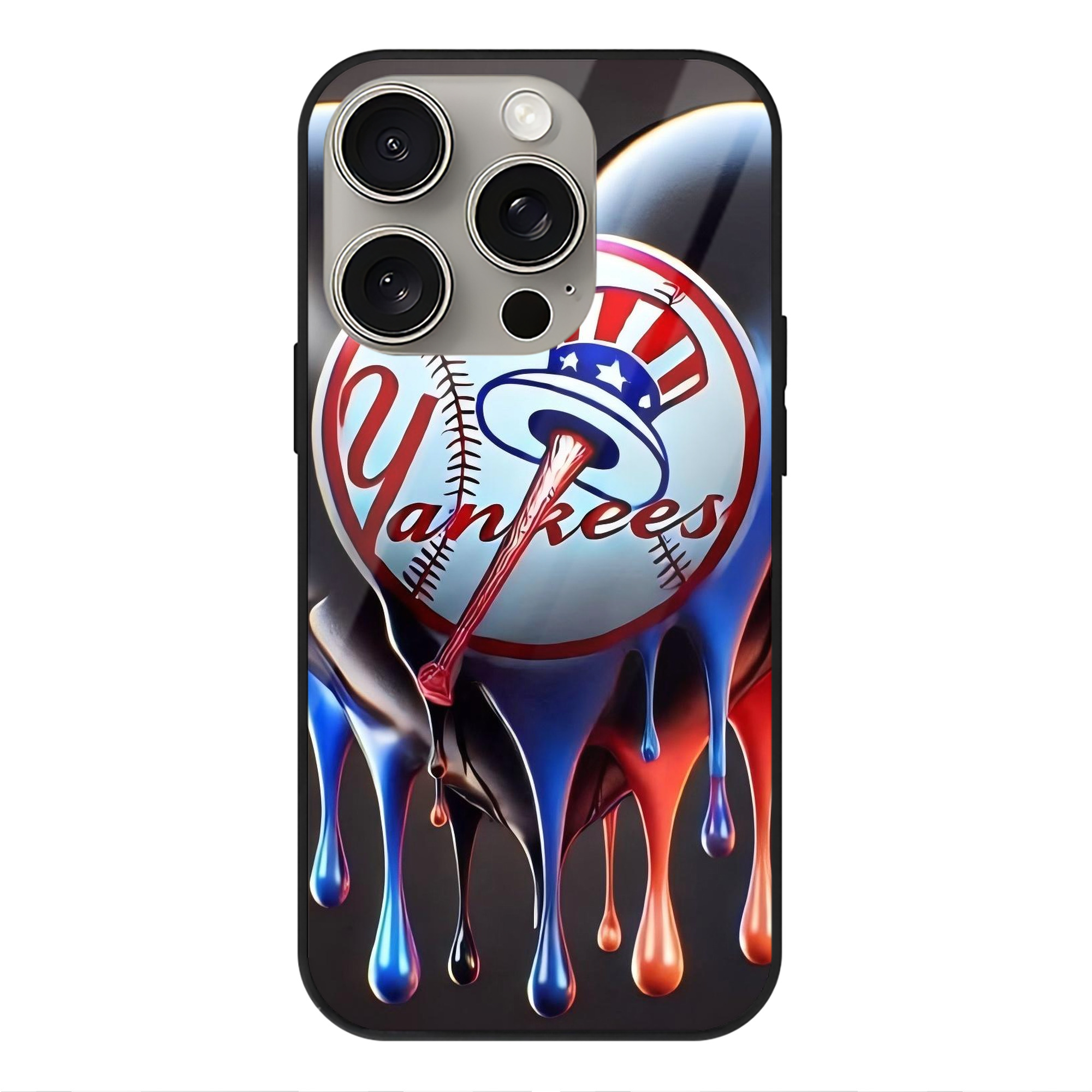 New York Yankees Heart IPhone 15 Pro Mirror Phone Case – UV Printed Glass + TPU – Scratch-Resistant, Wireless Charging Compatible, Precise Fit & Stylish Design