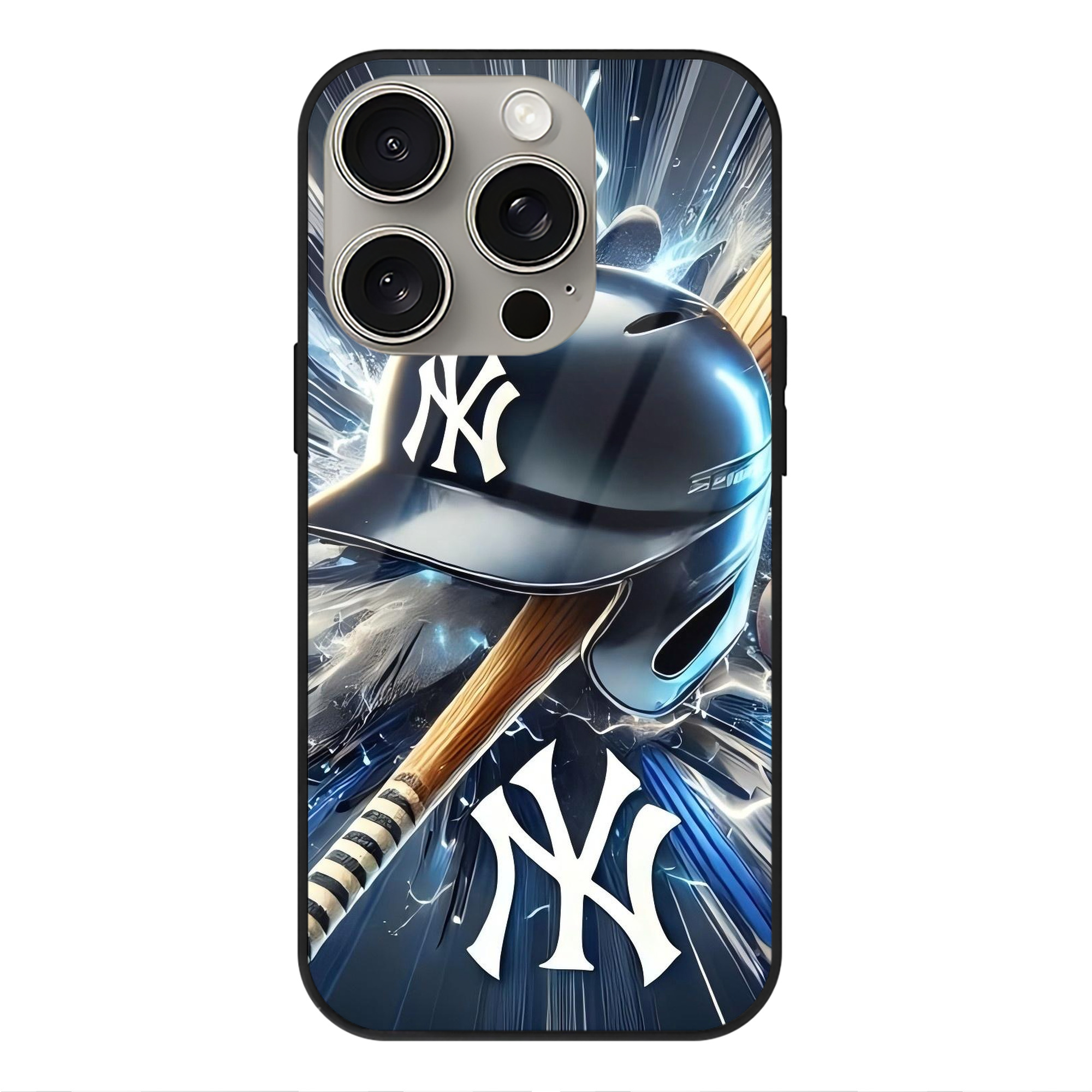 New York Yankees 264 IPhone 15 Pro Mirror Phone Case – UV Printed Glass + TPU – Scratch-Resistant, Wireless Charging Compatible, Precise Fit & Stylish Design
