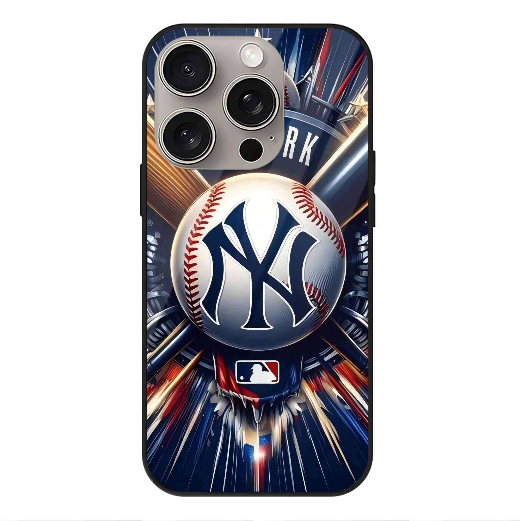 New York Yankees 268 IPhone 15 Pro Mirror Phone Case – UV Printed Glass + TPU – Scratch-Resistant, Wireless Charging Compatible, Precise Fit & Stylish Design