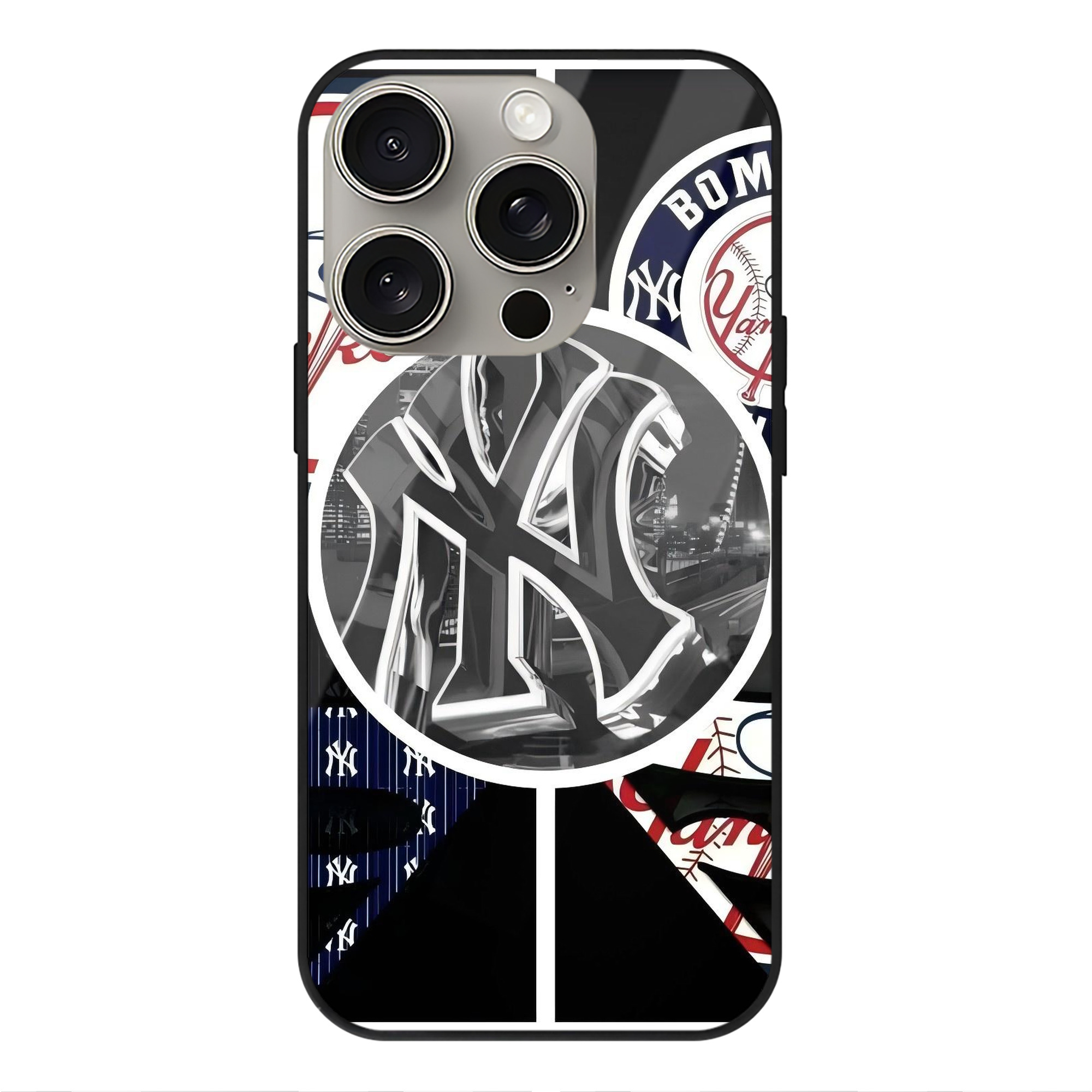 New York Yankees 269 IPhone 15 Pro Mirror Phone Case – UV Printed Glass + TPU – Scratch-Resistant, Wireless Charging Compatible, Precise Fit & Stylish Design