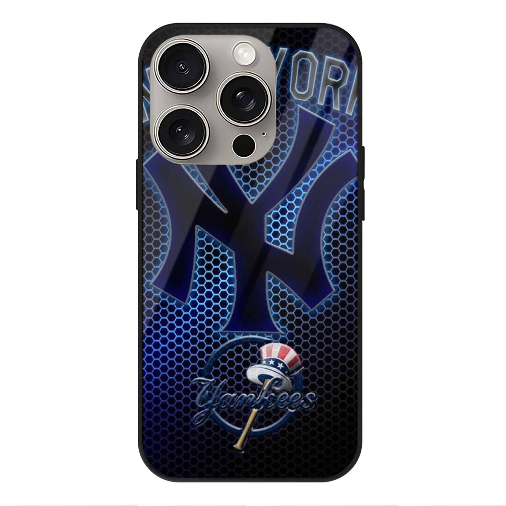 New York Yankees 334 IPhone 15 Pro Mirror Phone Case – UV Printed Glass + TPU – Scratch-Resistant, Wireless Charging Compatible, Precise Fit & Stylish Design