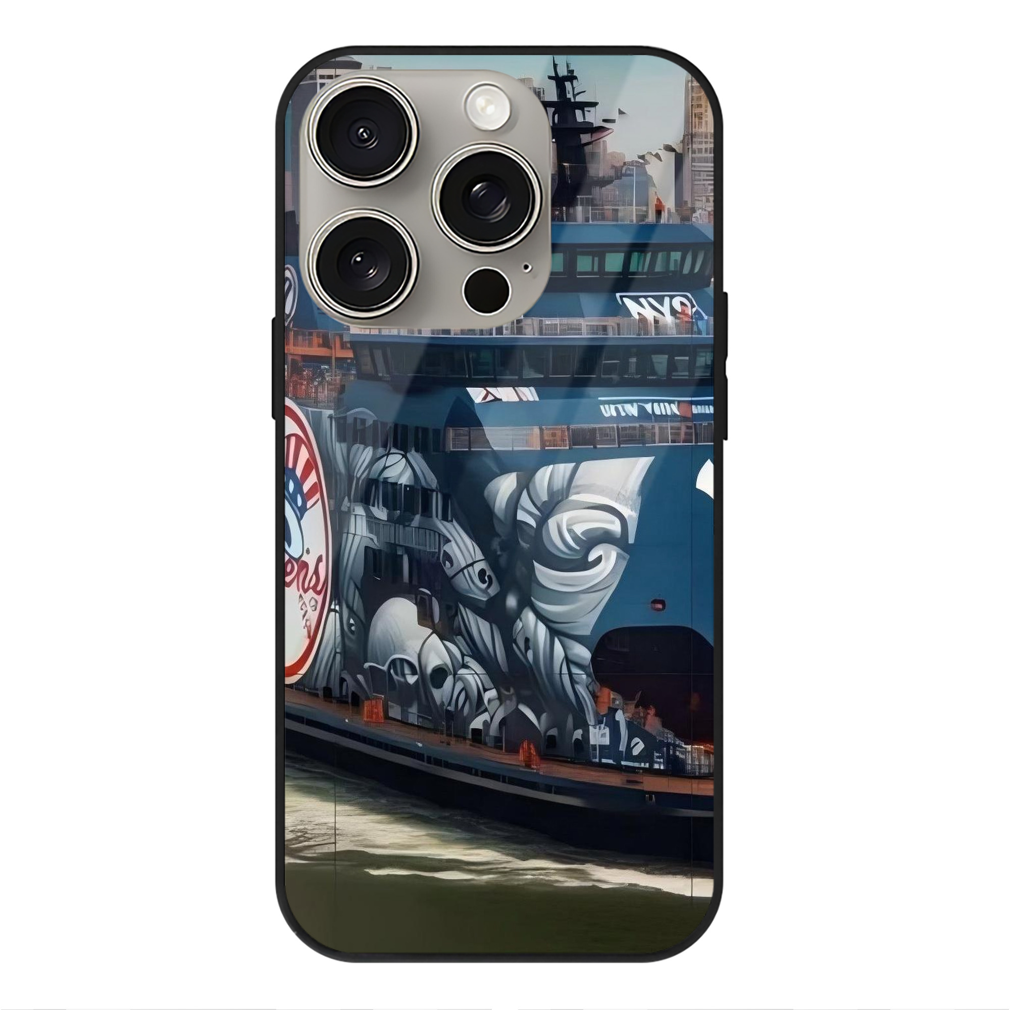 New York Yankees 299 IPhone 15 Pro Mirror Phone Case – UV Printed Glass + TPU – Scratch-Resistant, Wireless Charging Compatible, Precise Fit & Stylish Design