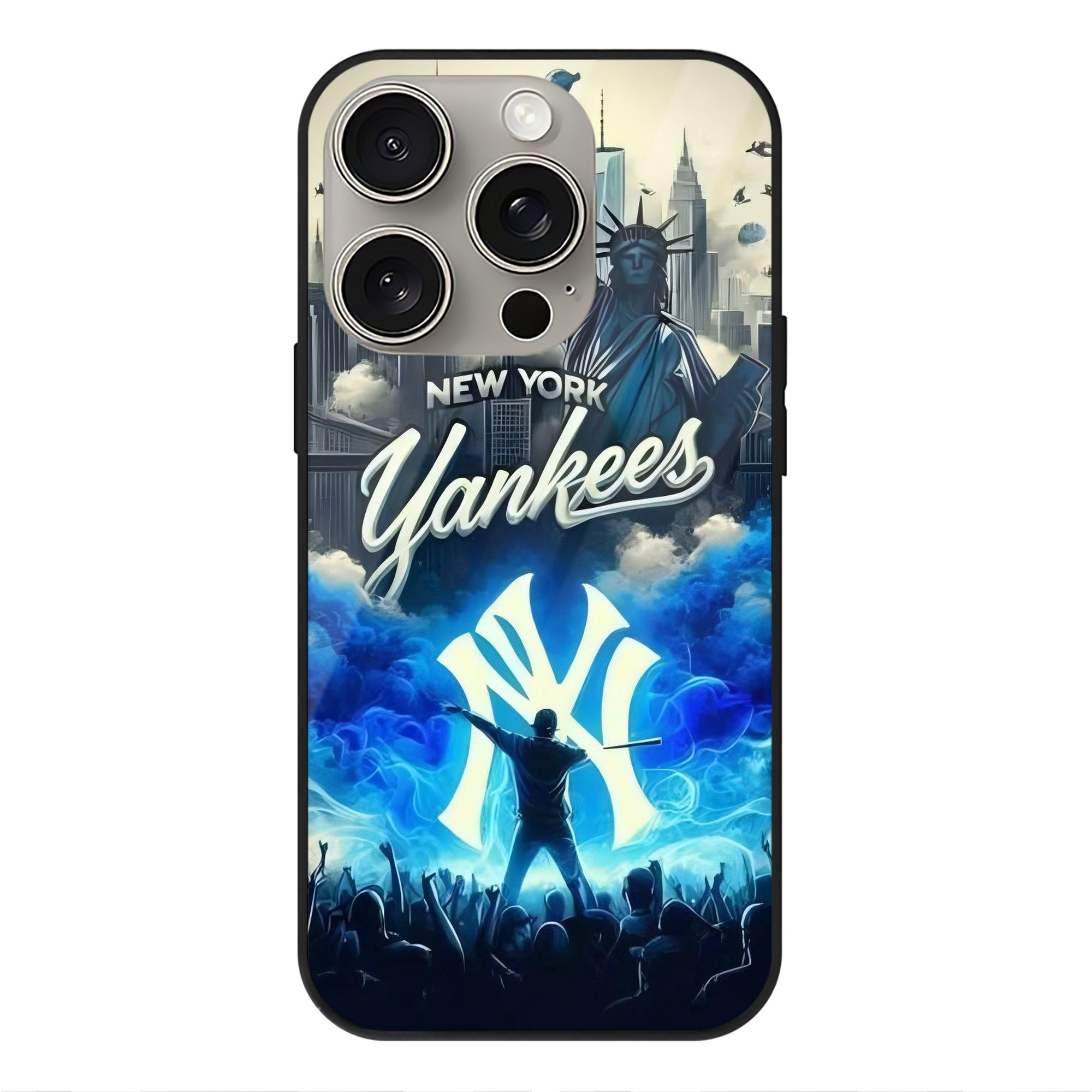 New York Yankees 308 IPhone 15 Pro Mirror Phone Case – UV Printed Glass + TPU – Scratch-Resistant, Wireless Charging Compatible, Precise Fit & Stylish Design
