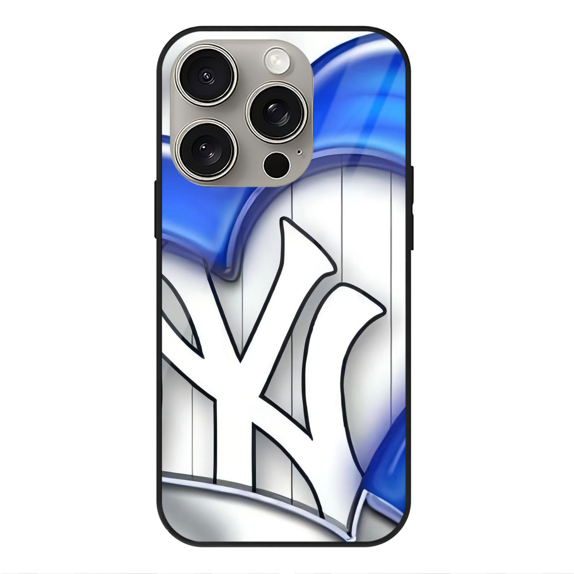 New York Yankees 310 IPhone 15 Pro Mirror Phone Case – UV Printed Glass + TPU – Scratch-Resistant, Wireless Charging Compatible, Precise Fit & Stylish Design