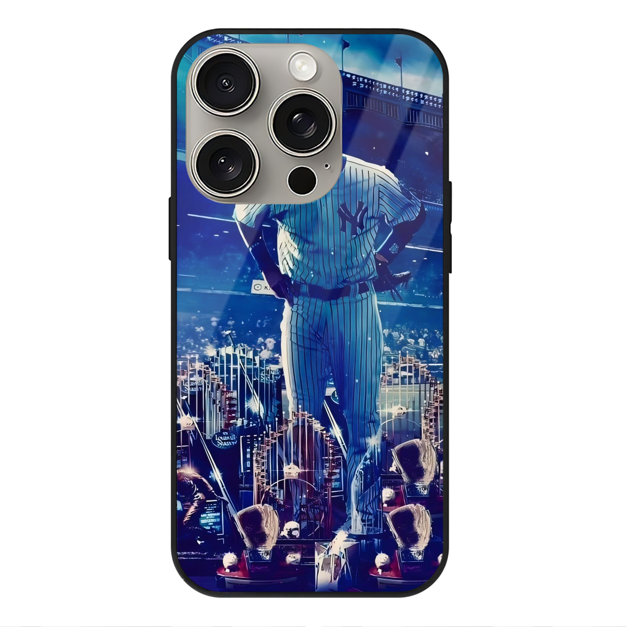 New York Yankees 345 IPhone 15 Pro Mirror Phone Case – UV Printed Glass + TPU – Scratch-Resistant, Wireless Charging Compatible, Precise Fit & Stylish Design