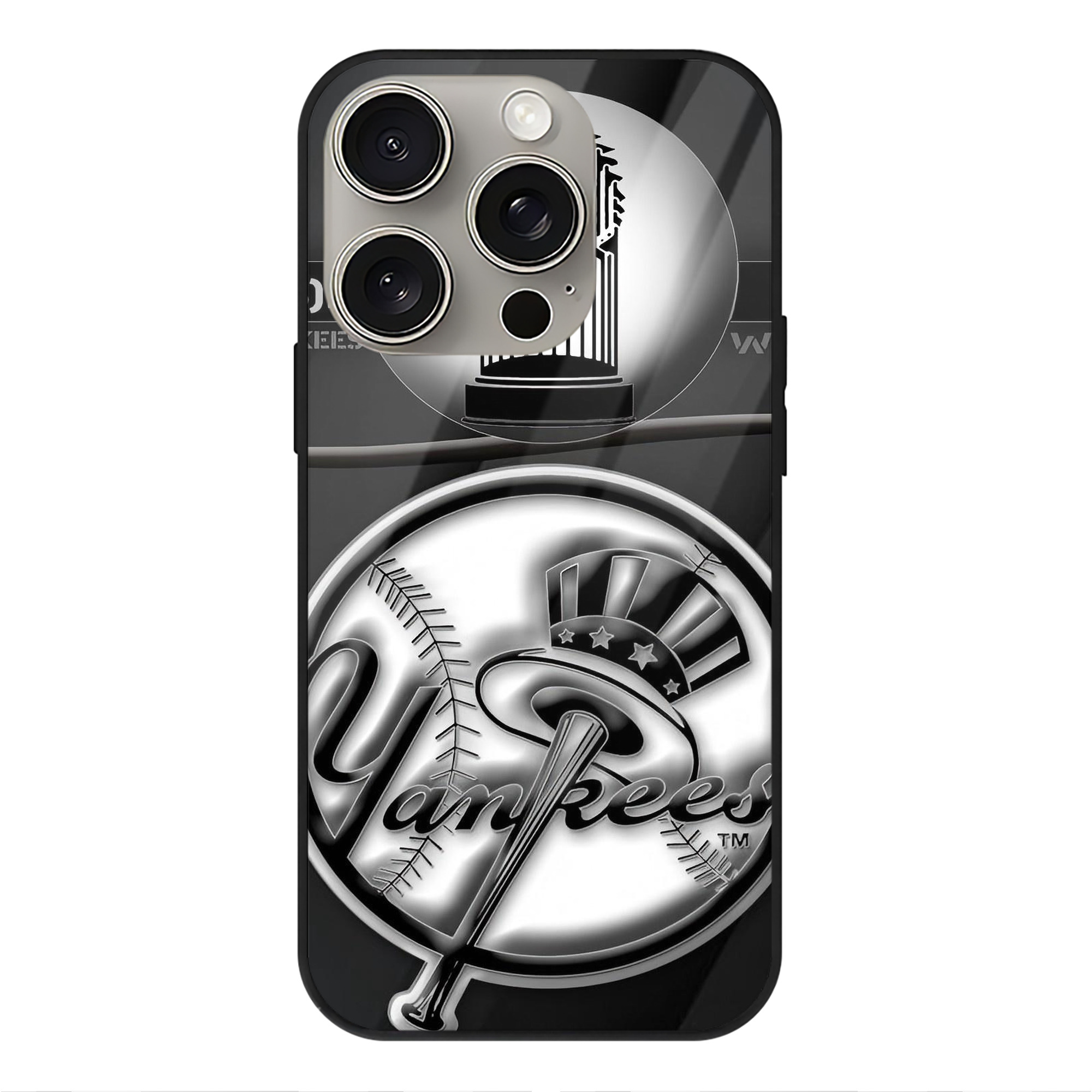 New York Yankees 325 IPhone 15 Pro Mirror Phone Case – UV Printed Glass + TPU – Scratch-Resistant, Wireless Charging Compatible, Precise Fit & Stylish Design