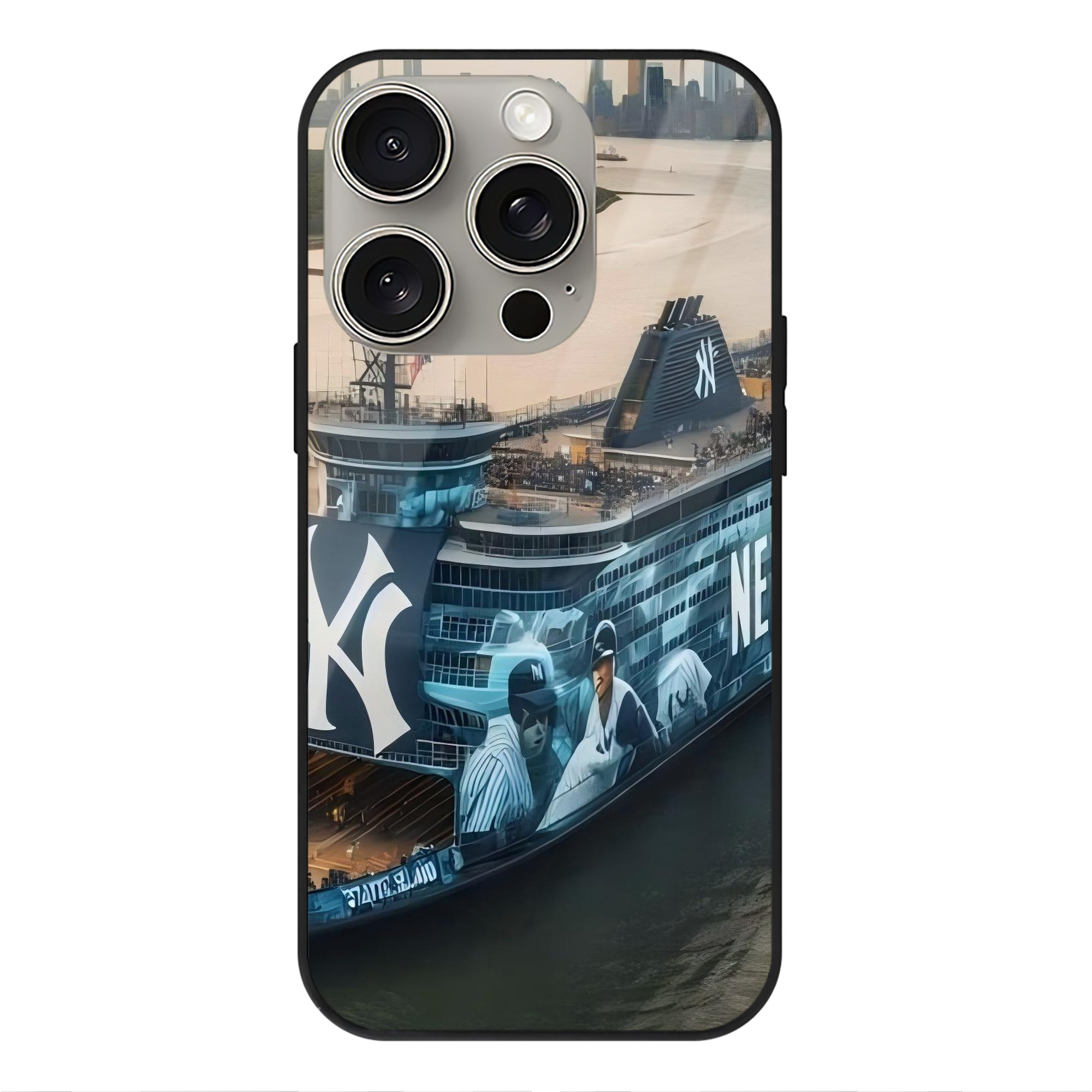 New York Yankees 306 IPhone 15 Pro Mirror Phone Case – UV Printed Glass + TPU – Scratch-Resistant, Wireless Charging Compatible, Precise Fit & Stylish Design