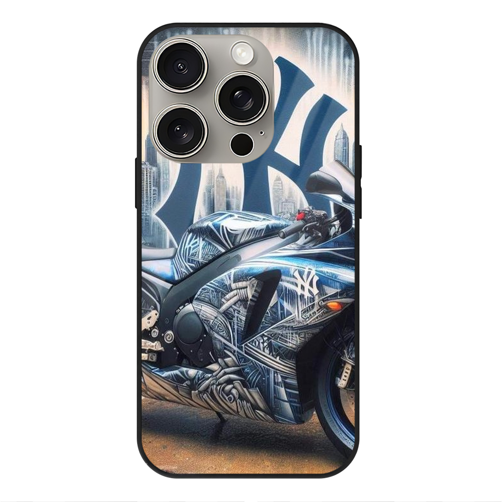 New York Yankees 327 IPhone 15 Pro Mirror Phone Case – UV Printed Glass + TPU – Scratch-Resistant, Wireless Charging Compatible, Precise Fit & Stylish Design