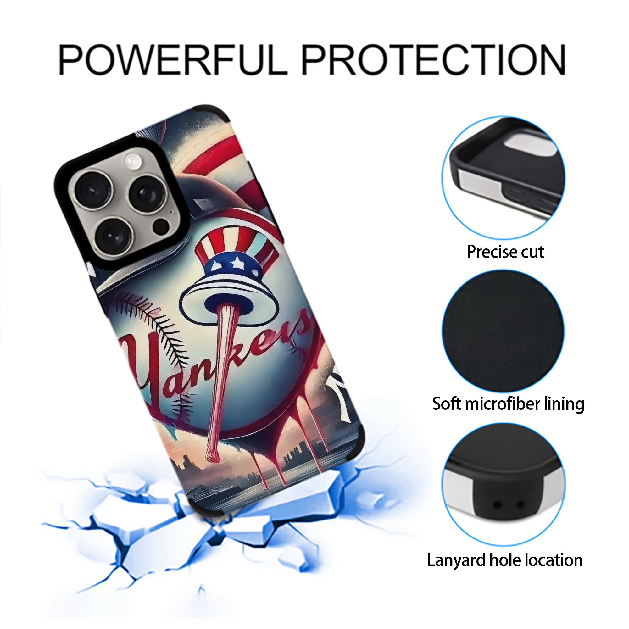 New York Yankees Heart IPhone 15 Pro Max PU Leather Case – Soft Lining, 360° Protection – Precise Fit, 3D Buttons, Easy Charging – Anti-Yellowing, Easy To Clean