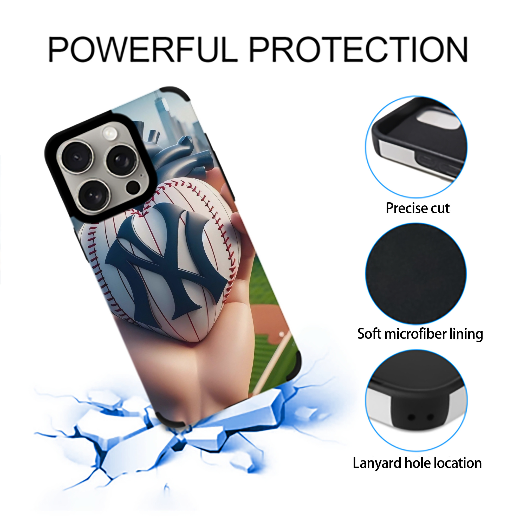New York Yankees Heart IPhone 15 Pro Max PU Leather Case – Soft Lining, 360° Protection – Precise Fit, 3D Buttons, Easy Charging – Anti-Yellowing, Easy To Clean