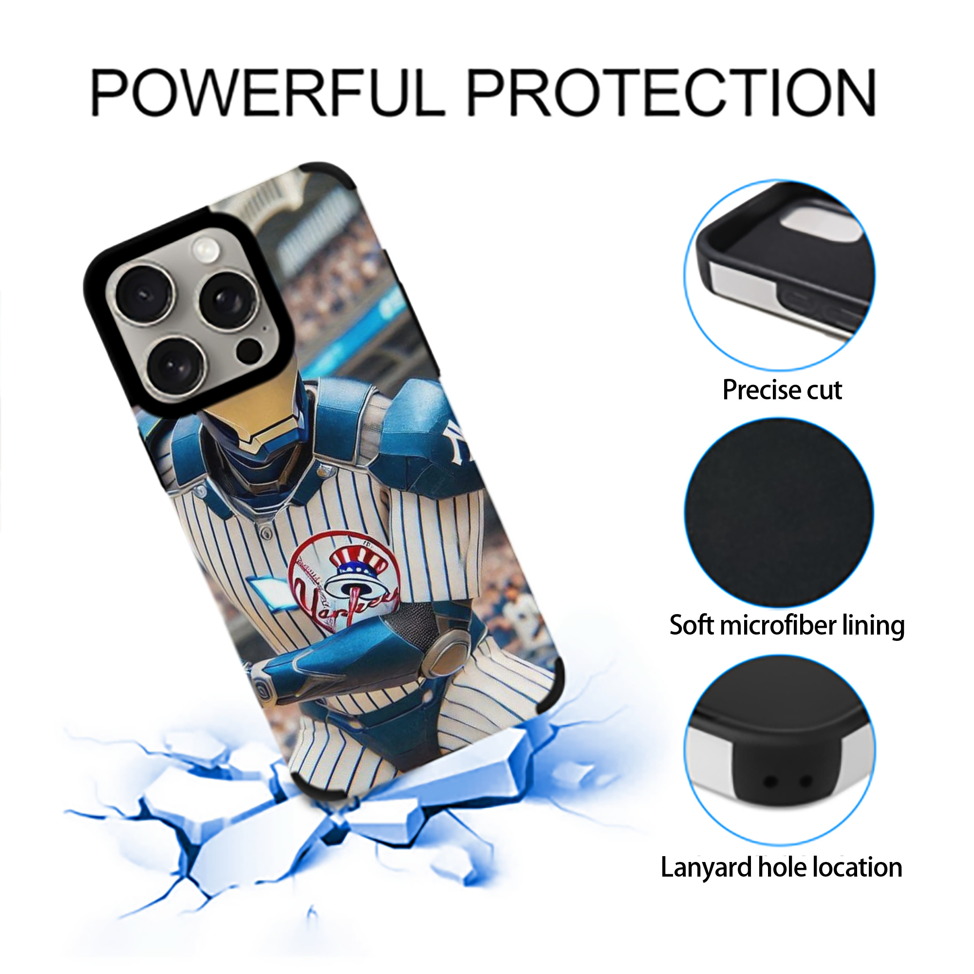 New York Yankees Iron Man IPhone 15 Pro Max PU Leather Case – Soft Lining, 360° Protection – Precise Fit, 3D Buttons, Easy Charging – Anti-Yellowing, Easy To Clean