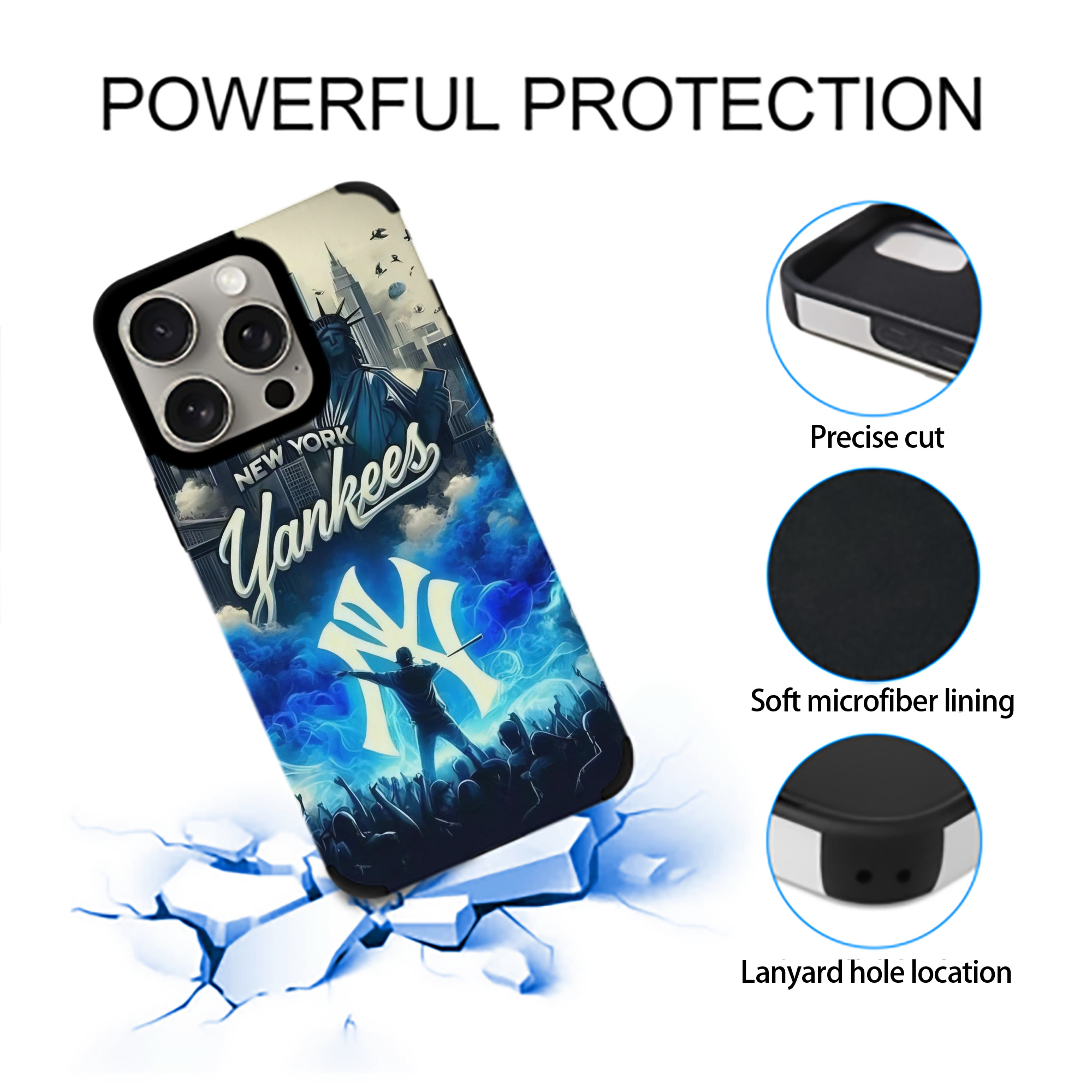 New York Yankees 308 IPhone 15 Pro Max PU Leather Case – Soft Lining, 360° Protection – Precise Fit, 3D Buttons, Easy Charging – Anti-Yellowing, Easy To Clean