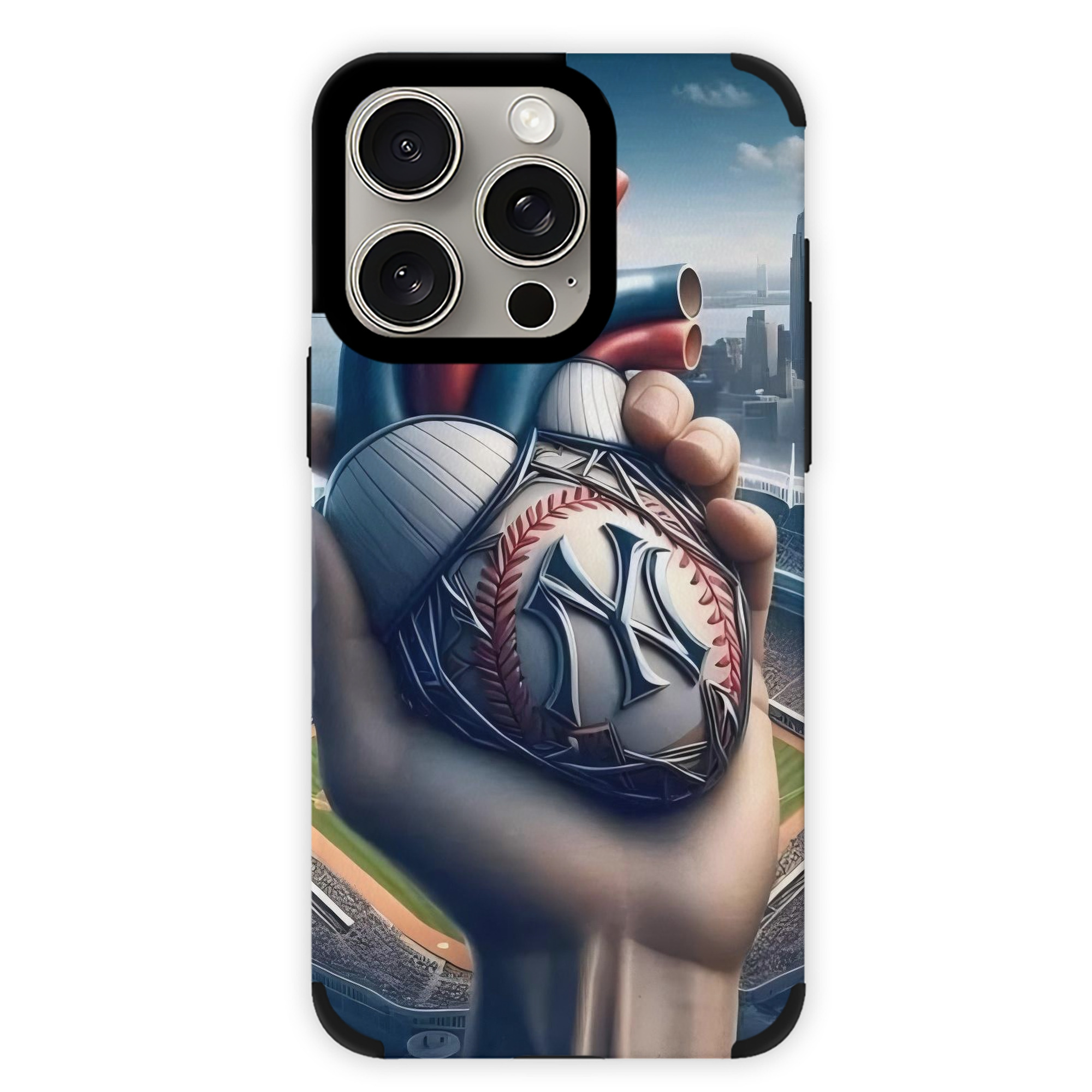 New York Yankees Heart IPhone 15 Pro Max PU Leather Case – Soft Lining, 360° Protection – Precise Fit, 3D Buttons, Easy Charging – Anti-Yellowing, Easy To Clean