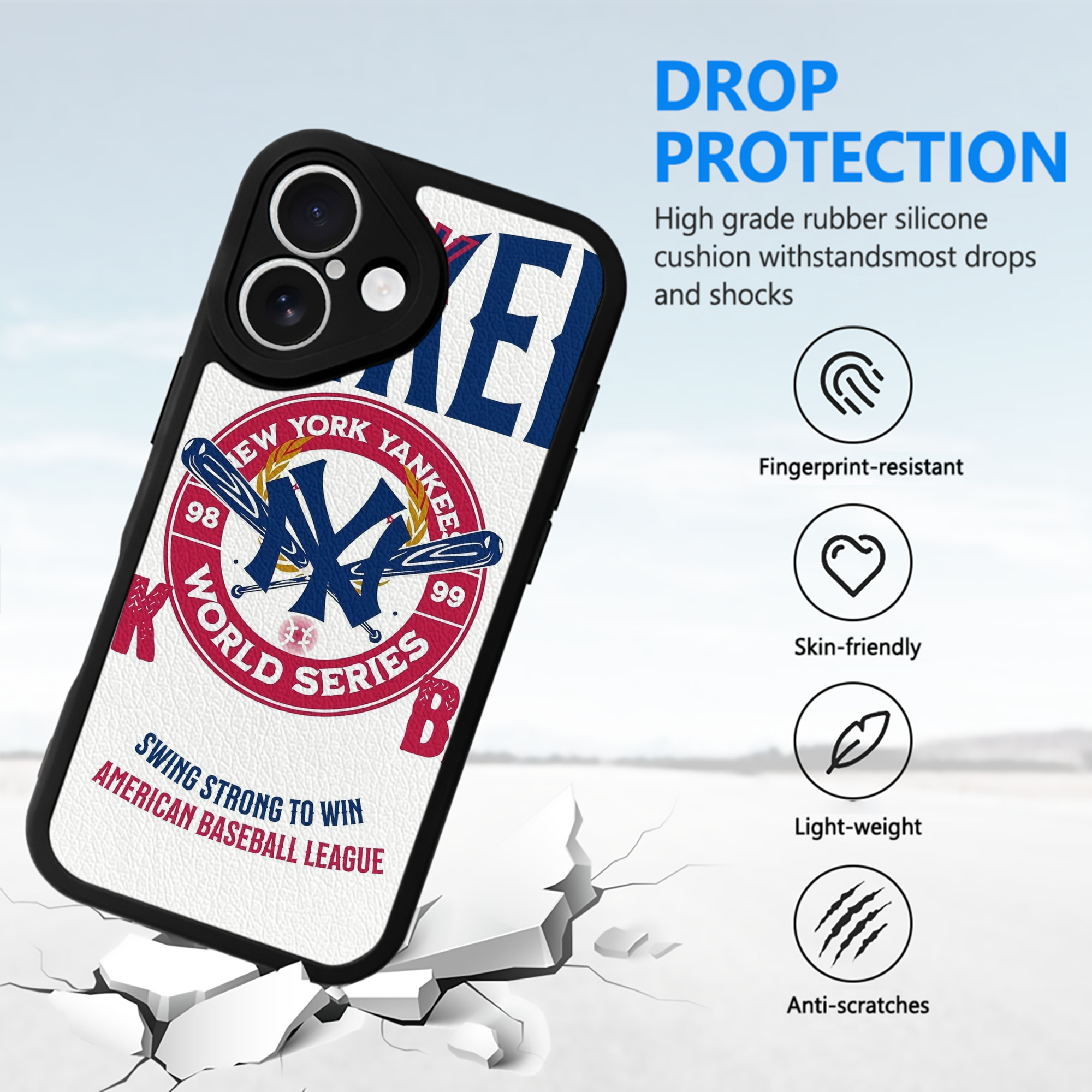 New York Yankees 179 IPhone 16 Silicone Leather Case – UV Print, Lambskin Texture – Perfect Fit, Wireless Charging Compatible, Scratch Resistant, Precise Cutouts – Stylish Protection For IPhone 16