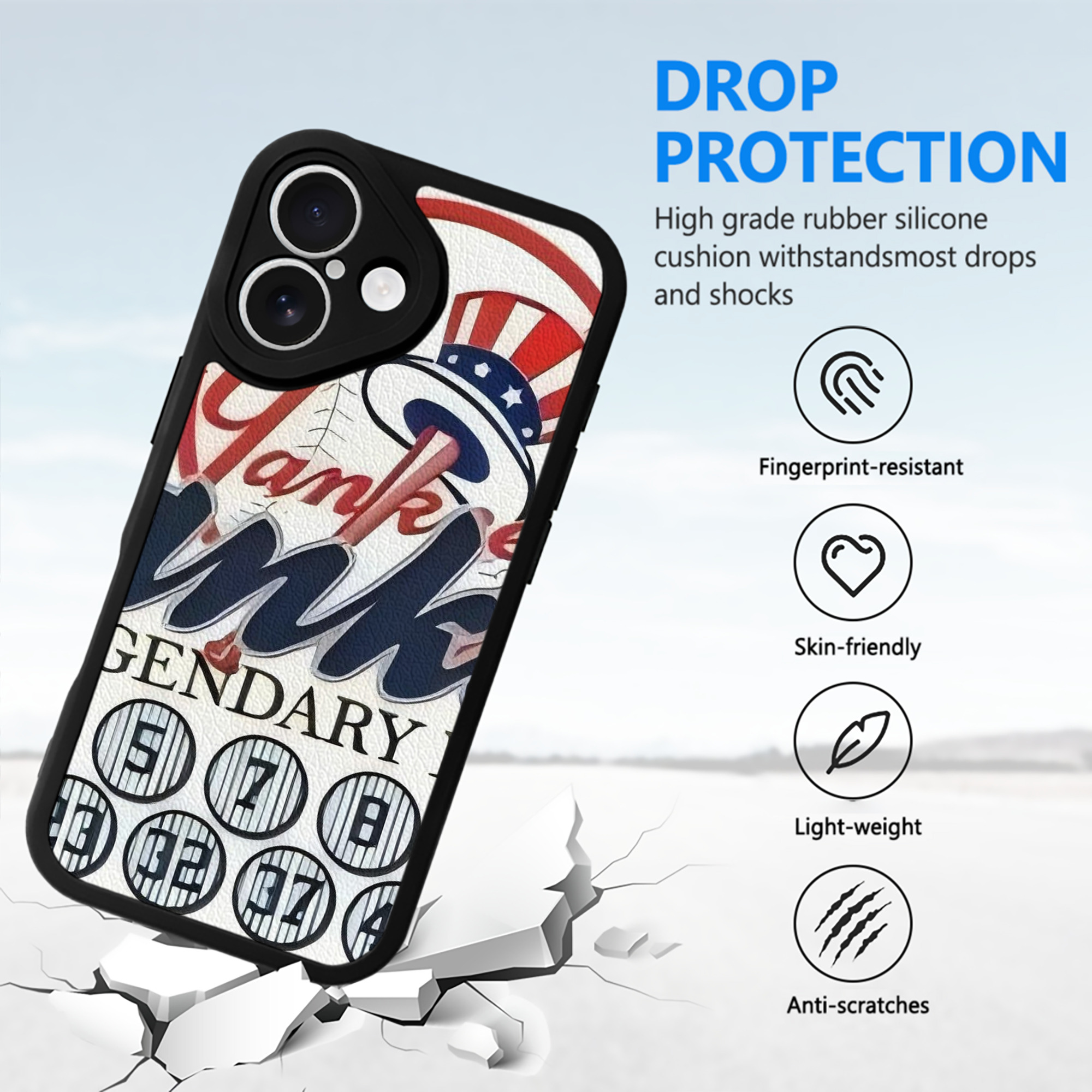 New York Yankees 232 IPhone 16 Silicone Leather Case – UV Print, Lambskin Texture – Perfect Fit, Wireless Charging Compatible, Scratch Resistant, Precise Cutouts – Stylish Protection For IPhone 16