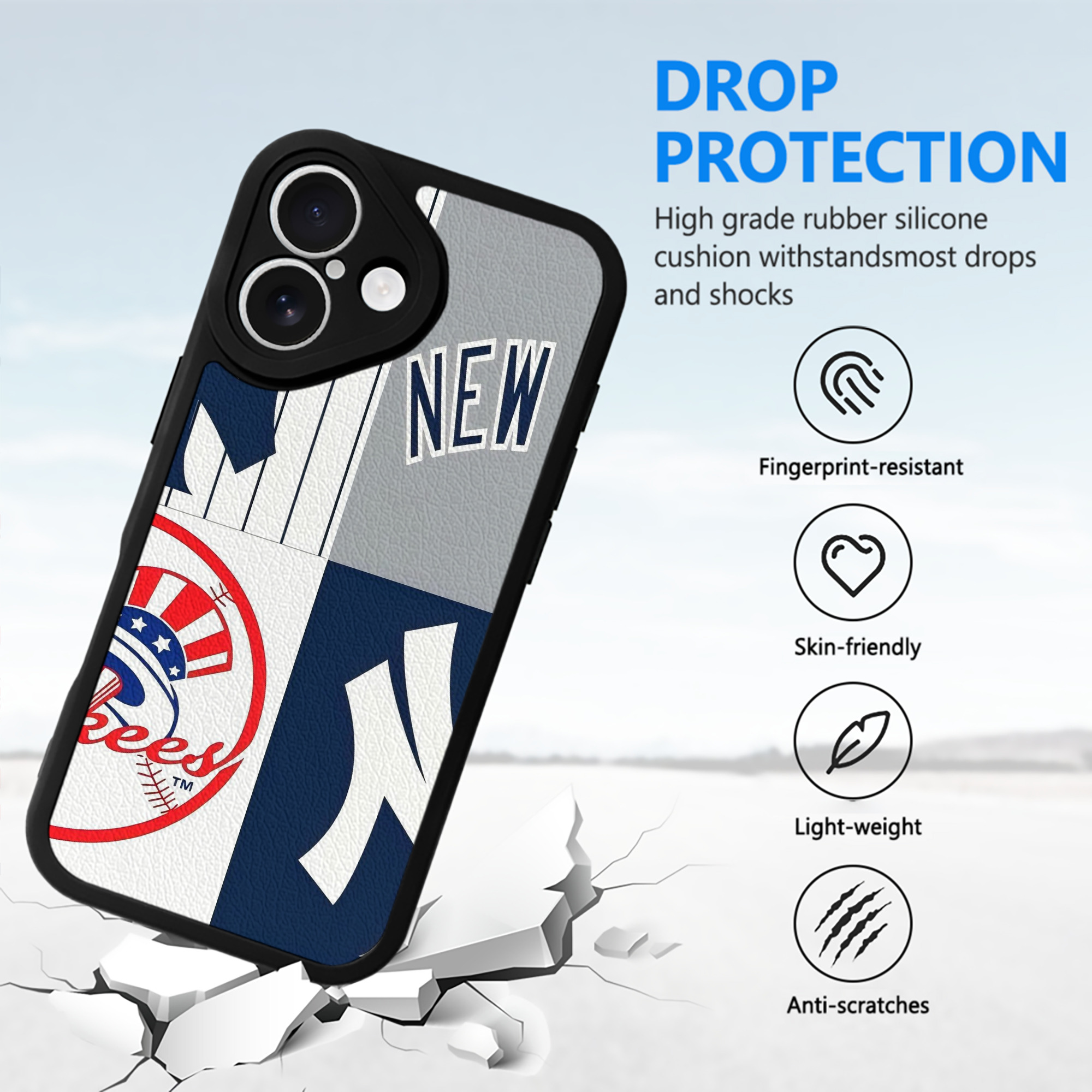 New York Yankees 238 IPhone 16 Silicone Leather Case – UV Print, Lambskin Texture – Perfect Fit, Wireless Charging Compatible, Scratch Resistant, Precise Cutouts – Stylish Protection For IPhone 16