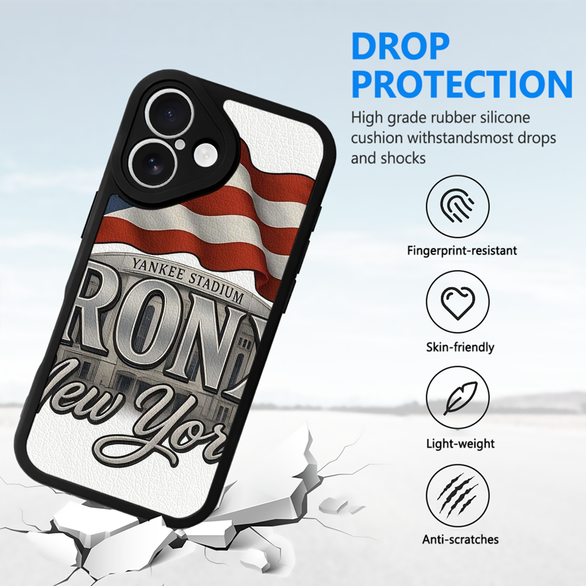 New York Yankees 245 IPhone 16 Silicone Leather Case – UV Print, Lambskin Texture – Perfect Fit, Wireless Charging Compatible, Scratch Resistant, Precise Cutouts – Stylish Protection For IPhone 16