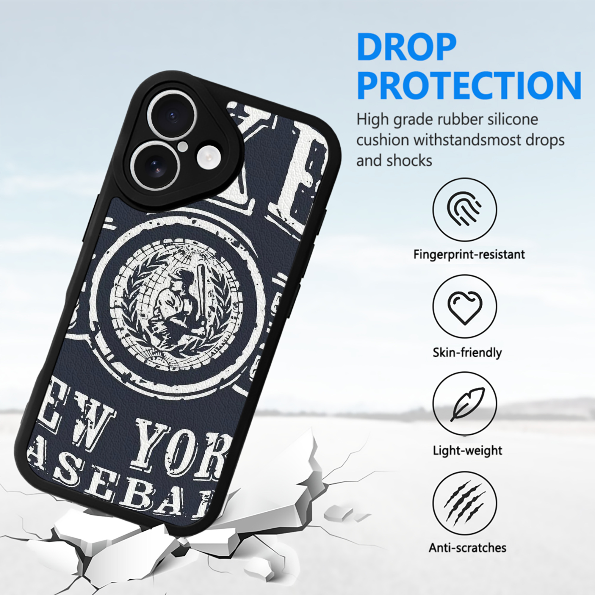 New York Yankees 252 IPhone 16 Silicone Leather Case – UV Print, Lambskin Texture – Perfect Fit, Wireless Charging Compatible, Scratch Resistant, Precise Cutouts – Stylish Protection For IPhone 16