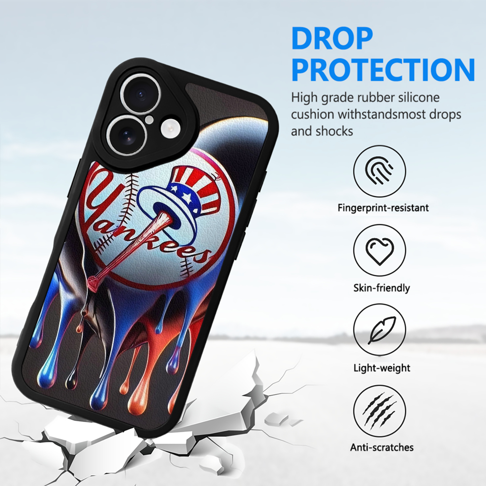 New York Yankees Heart IPhone 16 Silicone Leather Case – UV Print, Lambskin Texture – Perfect Fit, Wireless Charging Compatible, Scratch Resistant, Precise Cutouts – Stylish Protection For IPhone 16
