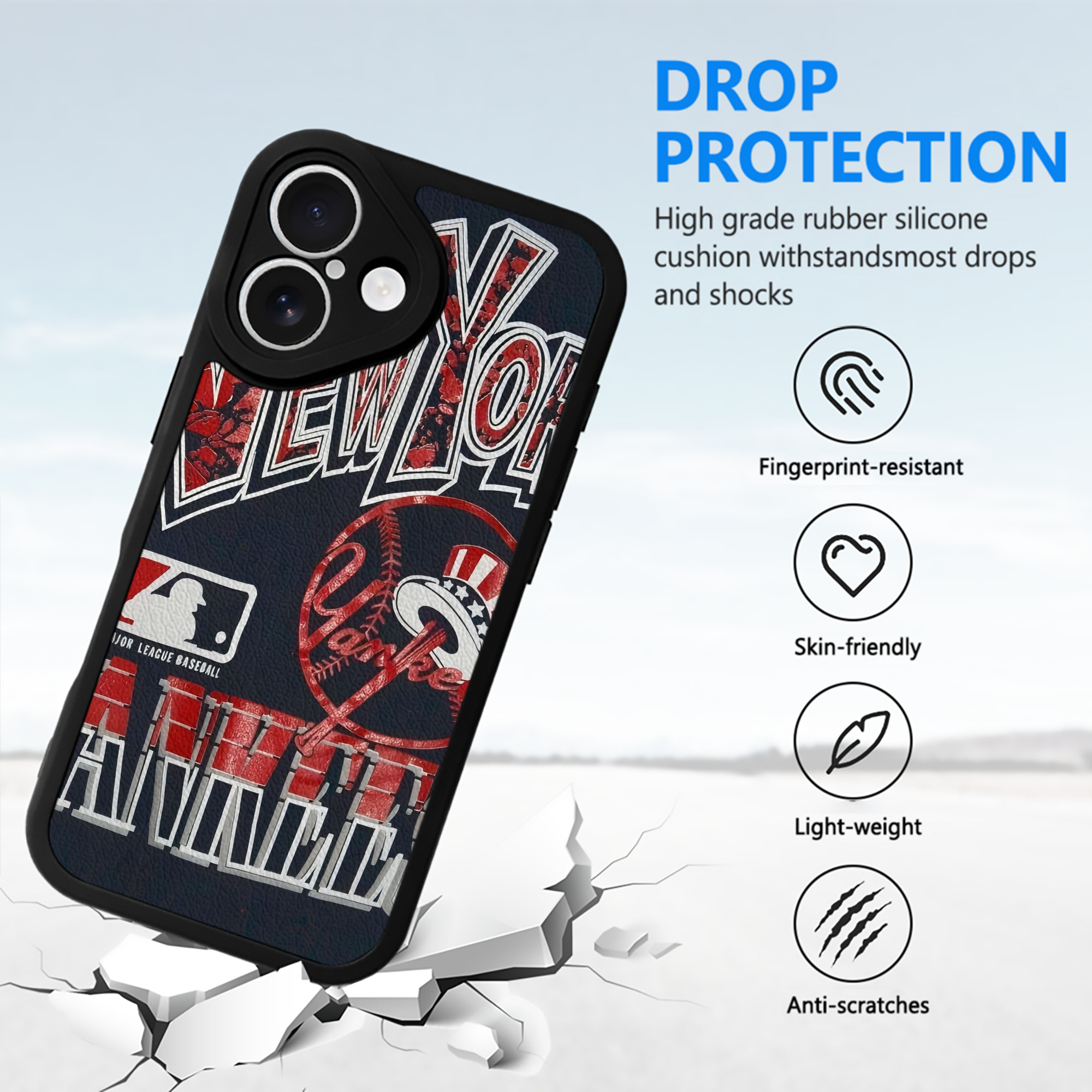 New York Yankees 125 IPhone 16 Silicone Leather Case – UV Print, Lambskin Texture – Perfect Fit, Wireless Charging Compatible, Scratch Resistant, Precise Cutouts – Stylish Protection For IPhone 16