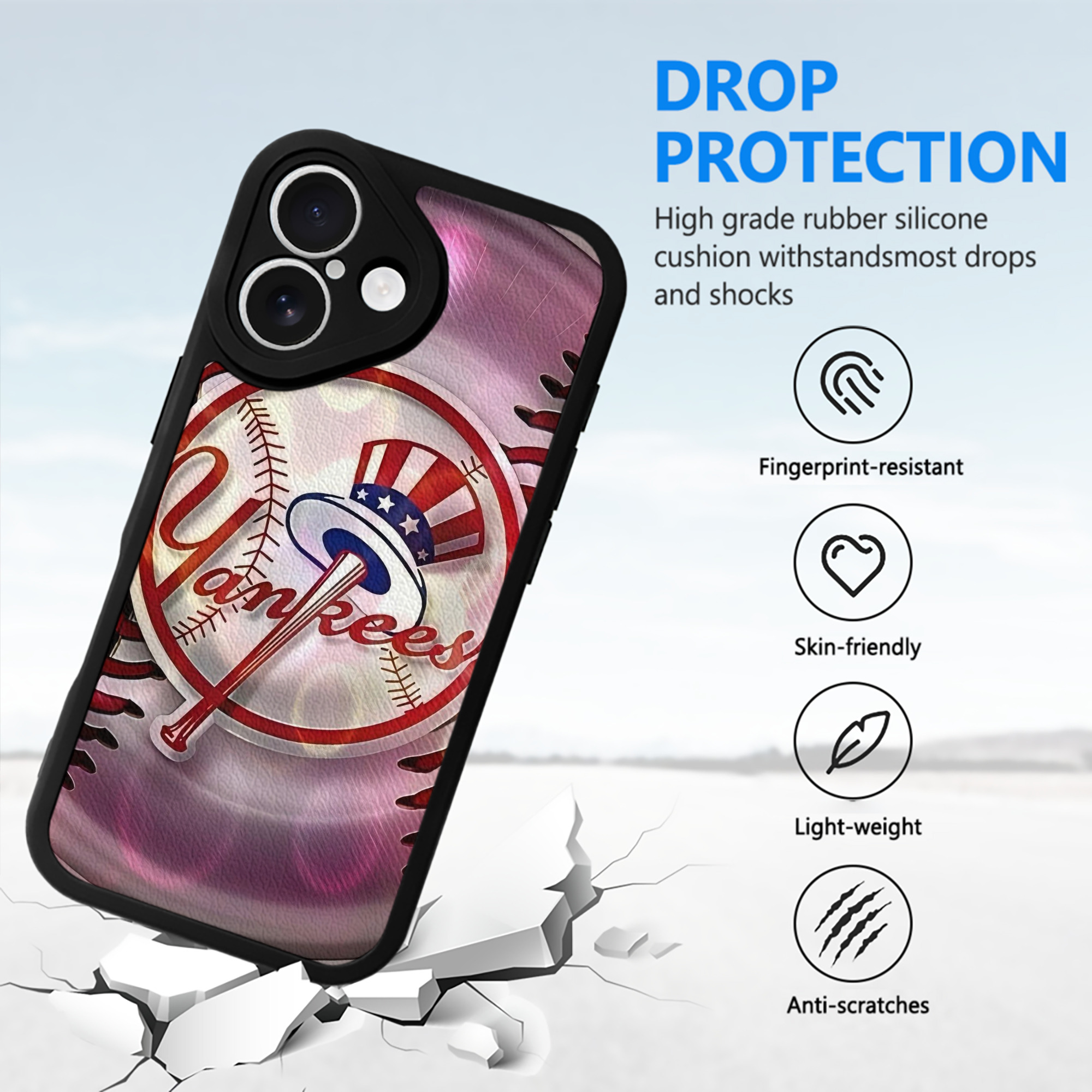 New York Yankees 244 IPhone 16 Silicone Leather Case – UV Print, Lambskin Texture – Perfect Fit, Wireless Charging Compatible, Scratch Resistant, Precise Cutouts – Stylish Protection For IPhone 16