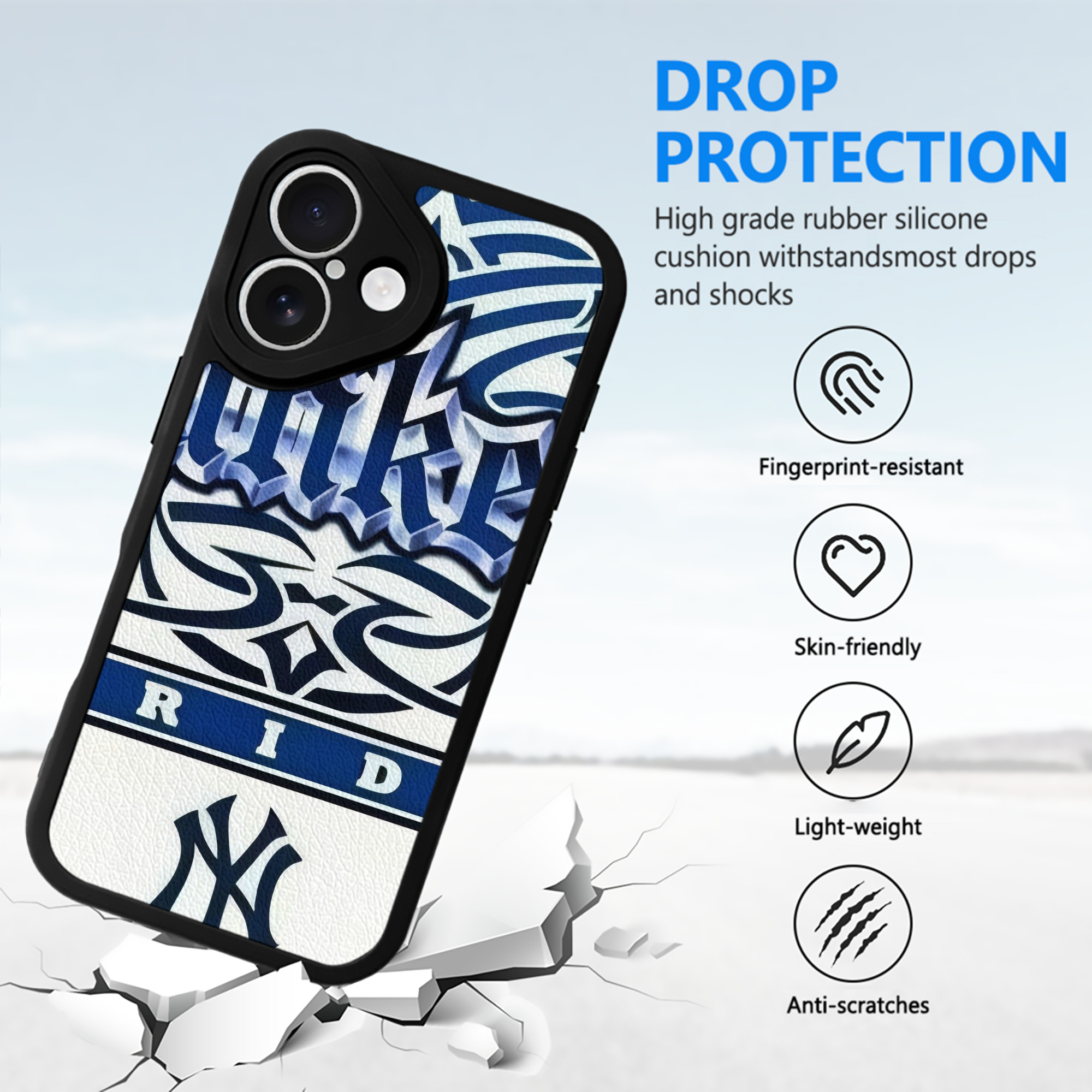 New York Yankees 304 IPhone 16 Silicone Leather Case – UV Print, Lambskin Texture – Perfect Fit, Wireless Charging Compatible, Scratch Resistant, Precise Cutouts – Stylish Protection For IPhone 16
