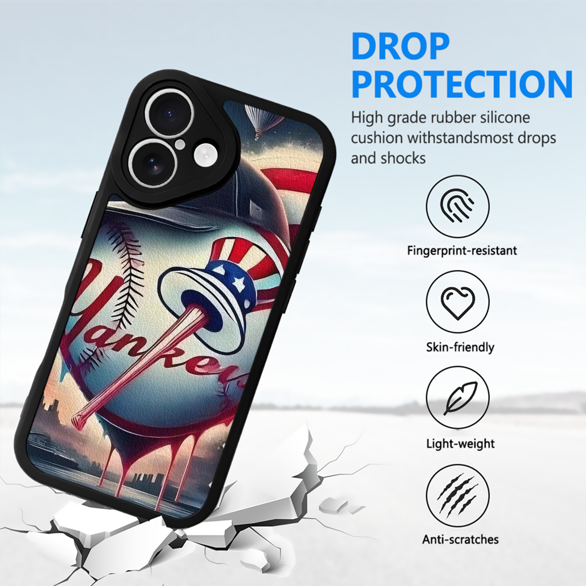 New York Yankees Heart IPhone 16 Silicone Leather Case – UV Print, Lambskin Texture – Perfect Fit, Wireless Charging Compatible, Scratch Resistant, Precise Cutouts – Stylish Protection For IPhone 16
