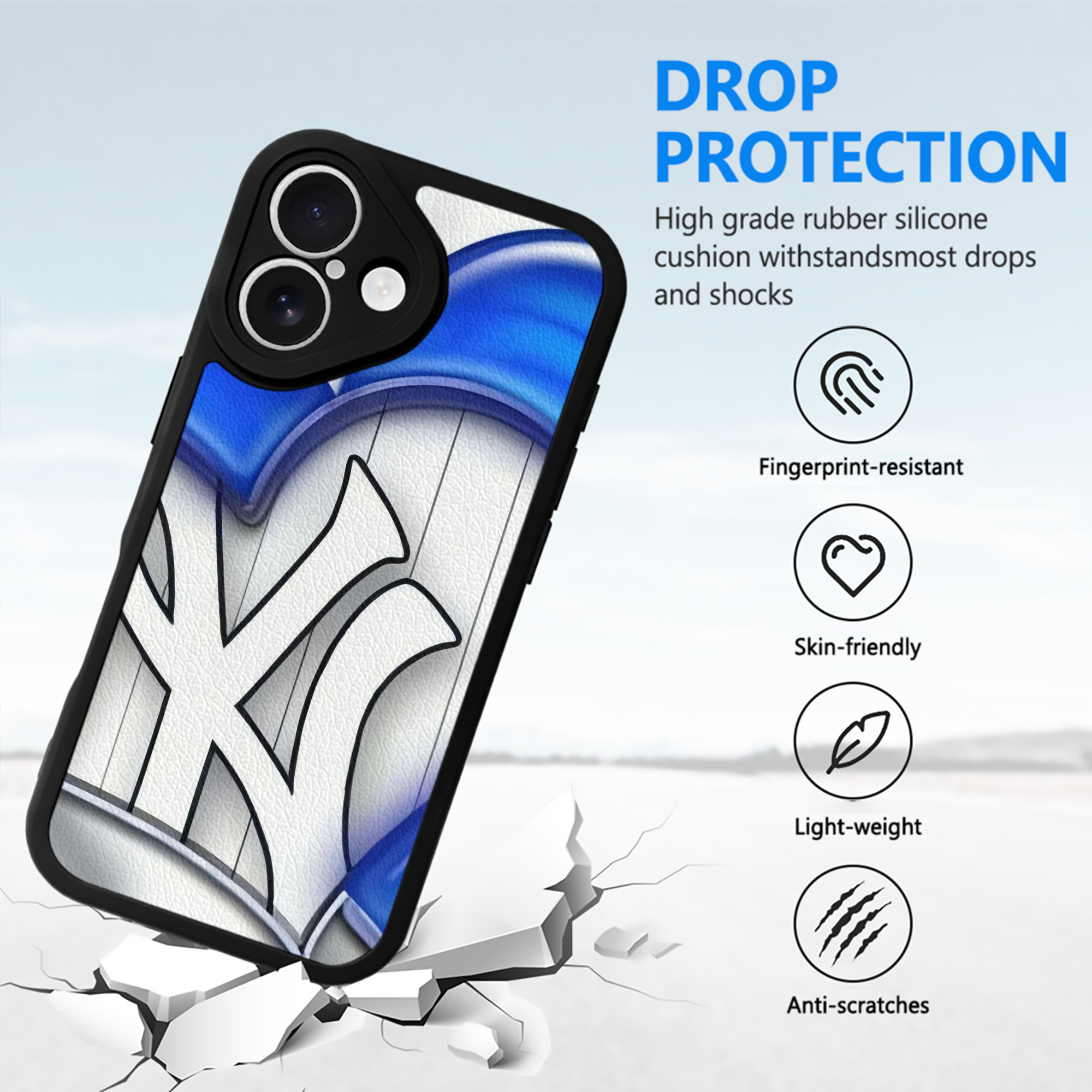 New York Yankees 310 IPhone 16 Silicone Leather Case – UV Print, Lambskin Texture – Perfect Fit, Wireless Charging Compatible, Scratch Resistant, Precise Cutouts – Stylish Protection For IPhone 16