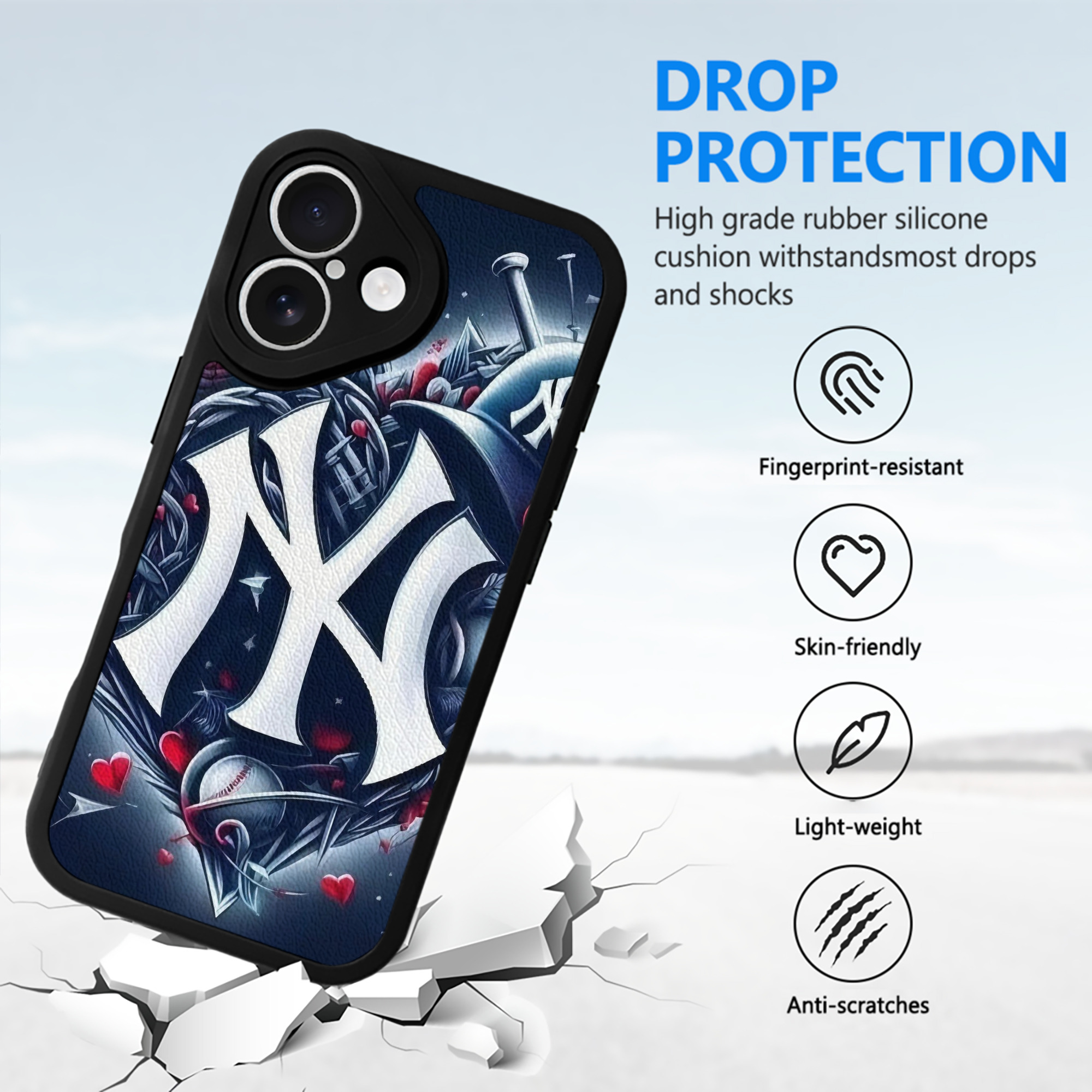 New York Yankees 251 IPhone 16 Silicone Leather Case – UV Print, Lambskin Texture – Perfect Fit, Wireless Charging Compatible, Scratch Resistant, Precise Cutouts – Stylish Protection For IPhone 16
