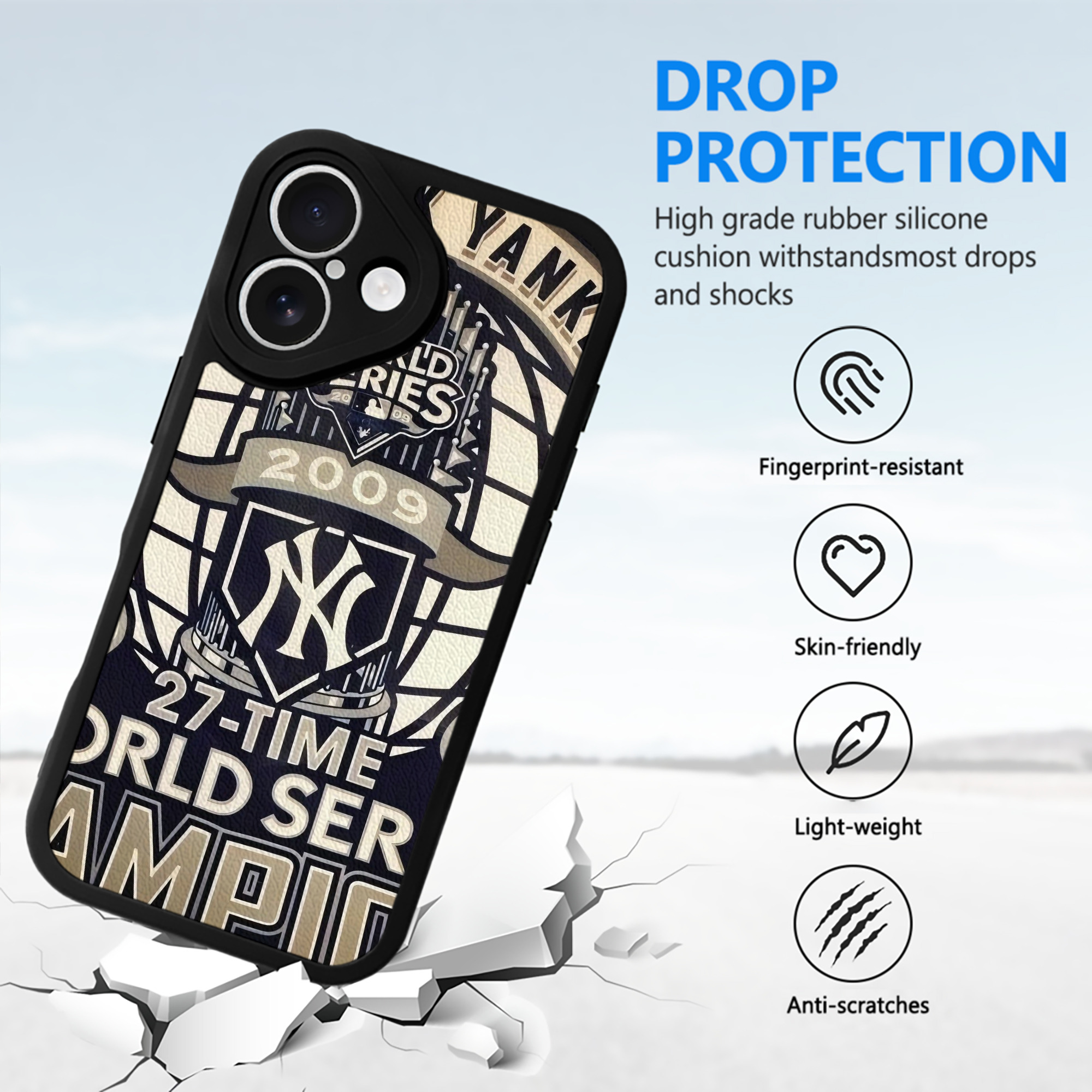 New York Yankees 256 IPhone 16 Silicone Leather Case – UV Print, Lambskin Texture – Perfect Fit, Wireless Charging Compatible, Scratch Resistant, Precise Cutouts – Stylish Protection For IPhone 16