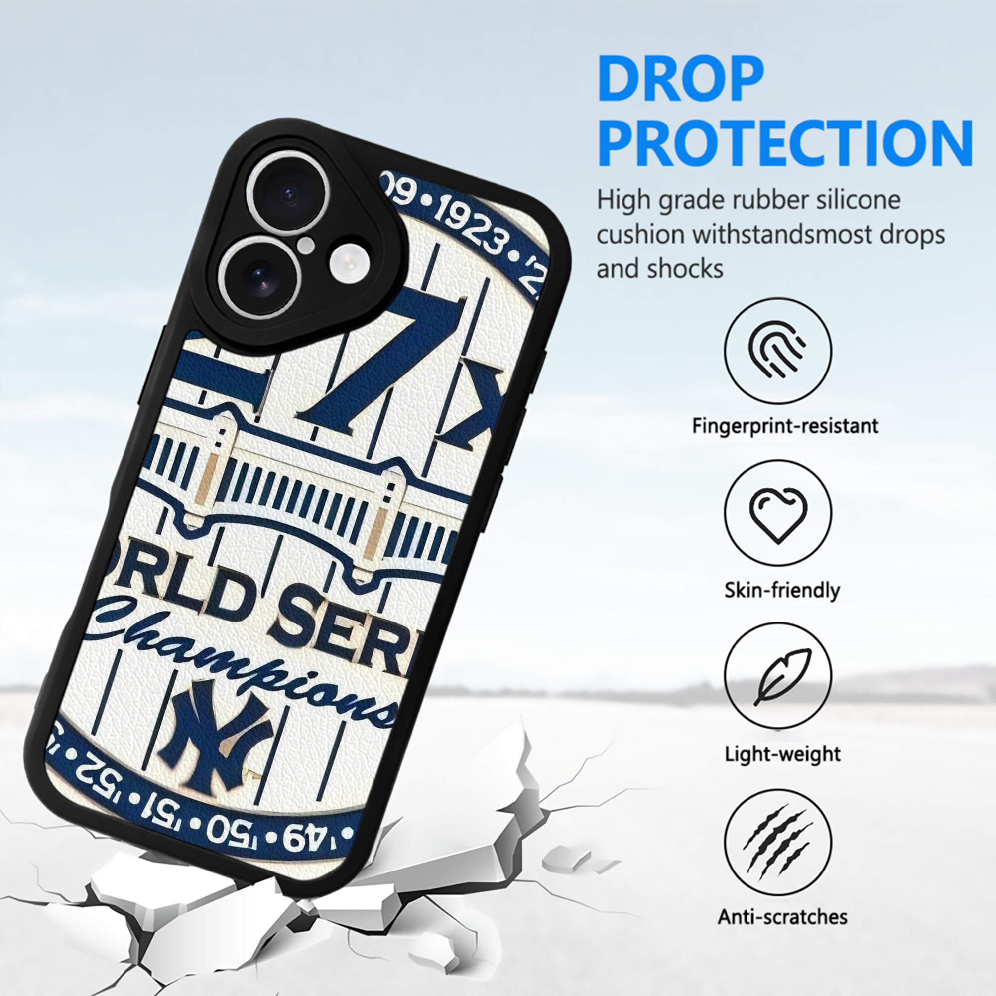 New York Yankees 263 IPhone 16 Silicone Leather Case – UV Print, Lambskin Texture – Perfect Fit, Wireless Charging Compatible, Scratch Resistant, Precise Cutouts – Stylish Protection For IPhone 16