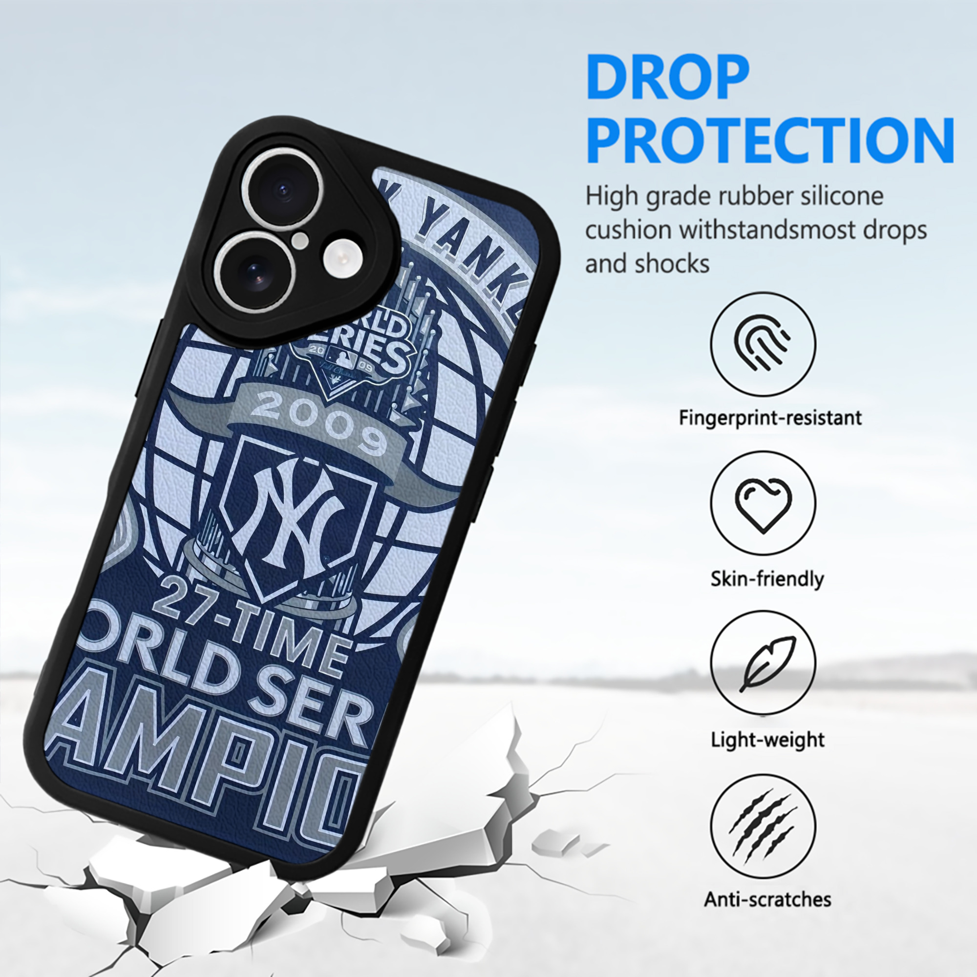New York Yankees 270 IPhone 16 Silicone Leather Case – UV Print, Lambskin Texture – Perfect Fit, Wireless Charging Compatible, Scratch Resistant, Precise Cutouts – Stylish Protection For IPhone 16