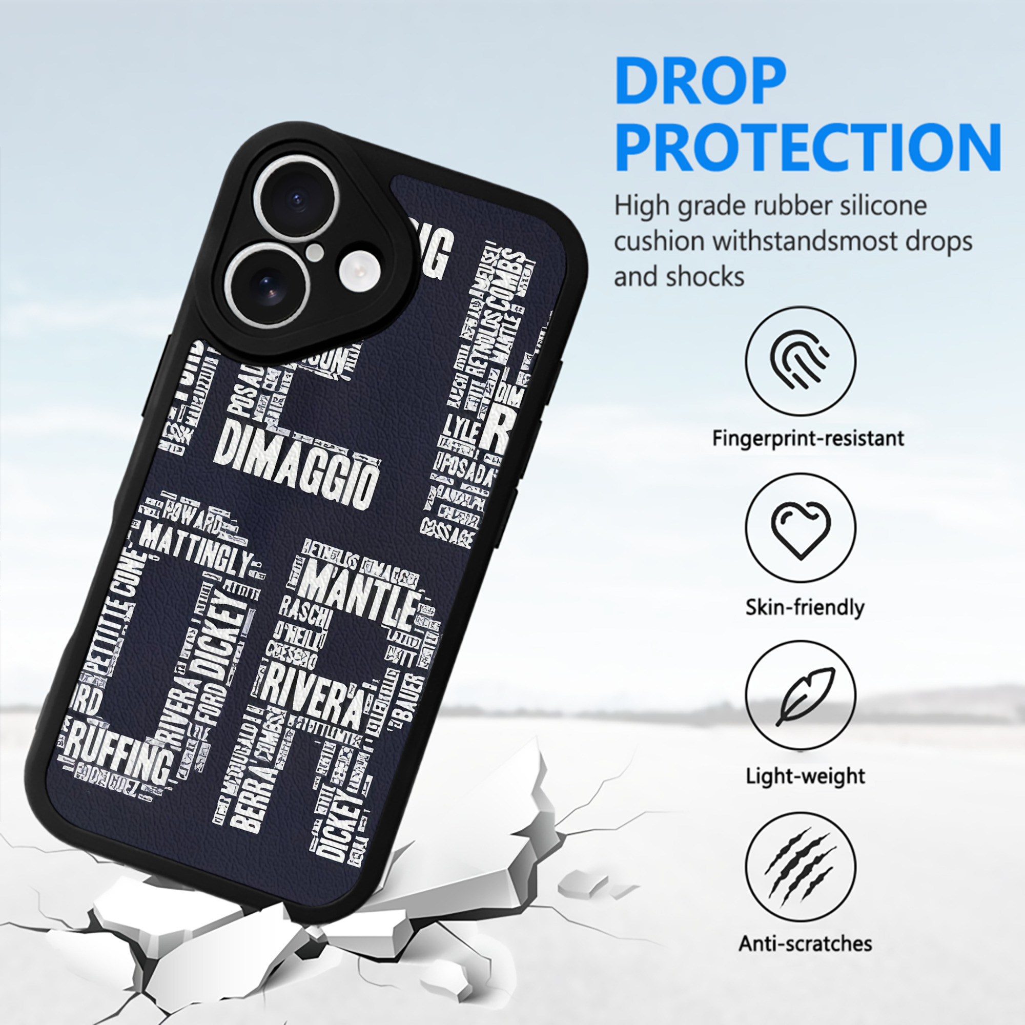 New York Yankees 303 IPhone 16 Silicone Leather Case – UV Print, Lambskin Texture – Perfect Fit, Wireless Charging Compatible, Scratch Resistant, Precise Cutouts – Stylish Protection For IPhone 16