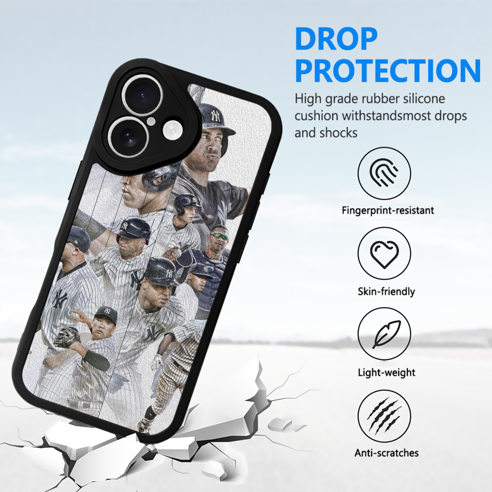 New York Yankees 305 IPhone 16 Silicone Leather Case – UV Print, Lambskin Texture – Perfect Fit, Wireless Charging Compatible, Scratch Resistant, Precise Cutouts – Stylish Protection For IPhone 16